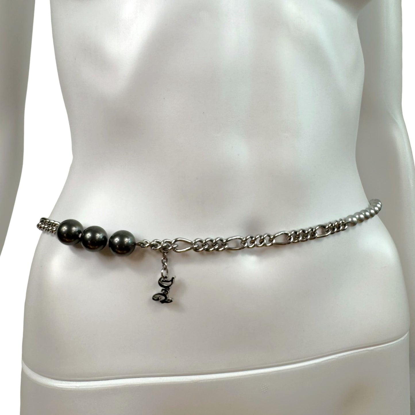 D&G Dolce & Gabbana Silver Pearl & Chain Wrap Necklace