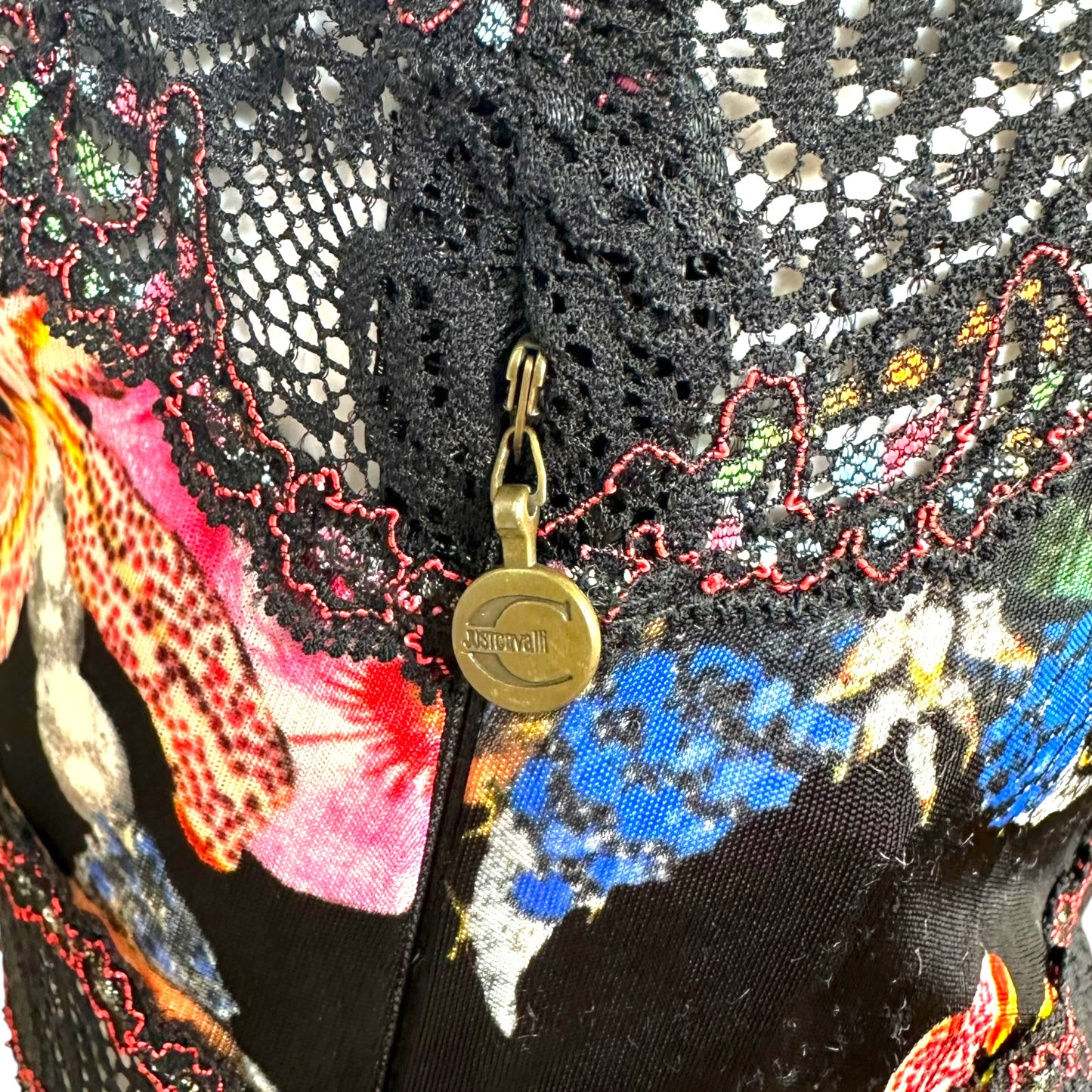 Just Cavalli Roberto Cavalli Lace Trim Floral & Pearl Print Dress