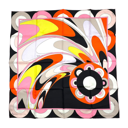Emilio Pucci Black Pink & Orange Small Square Silk Scarf NEW
