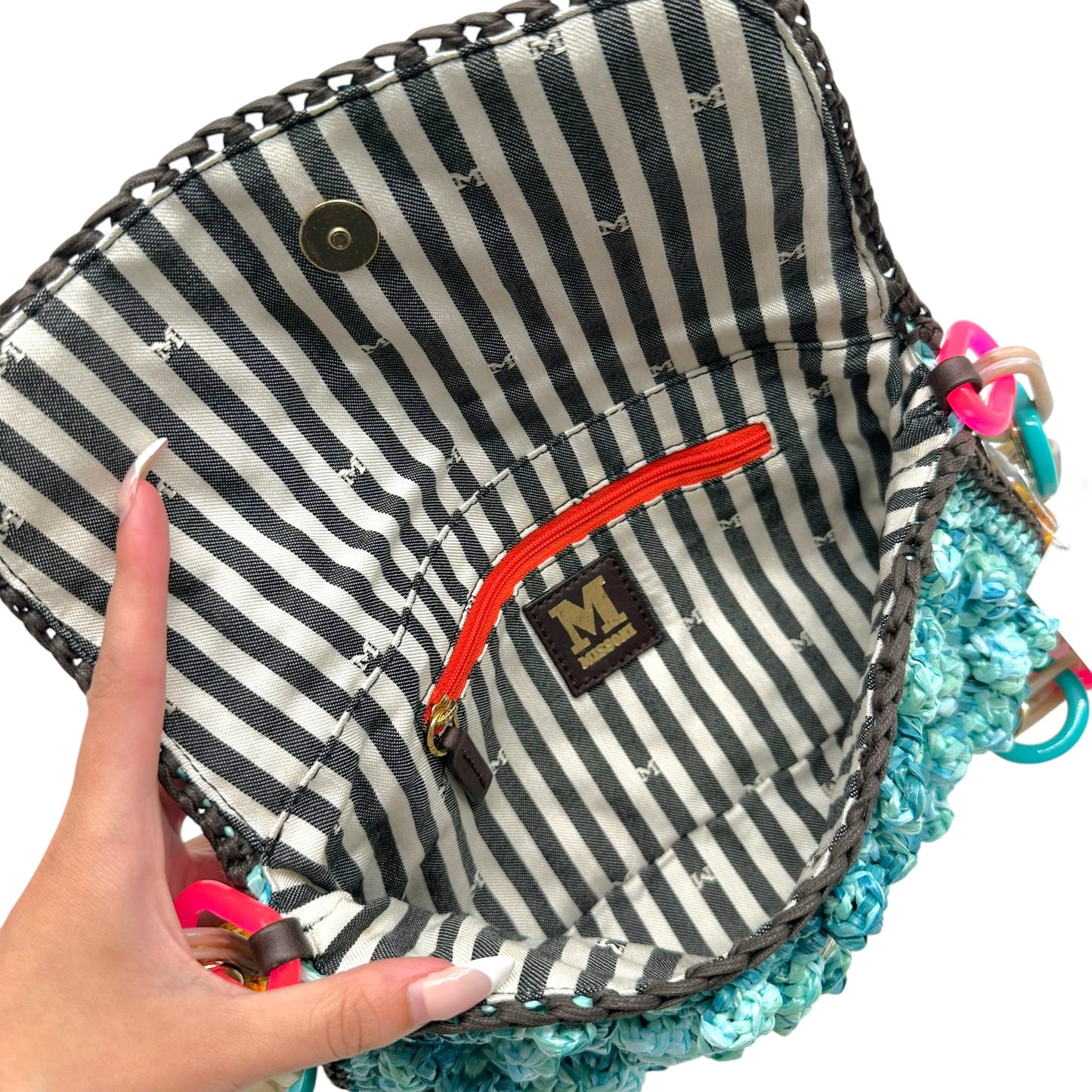 Missoni M Turquoise Raffia & Pink PVC Chain Shoulder Bag