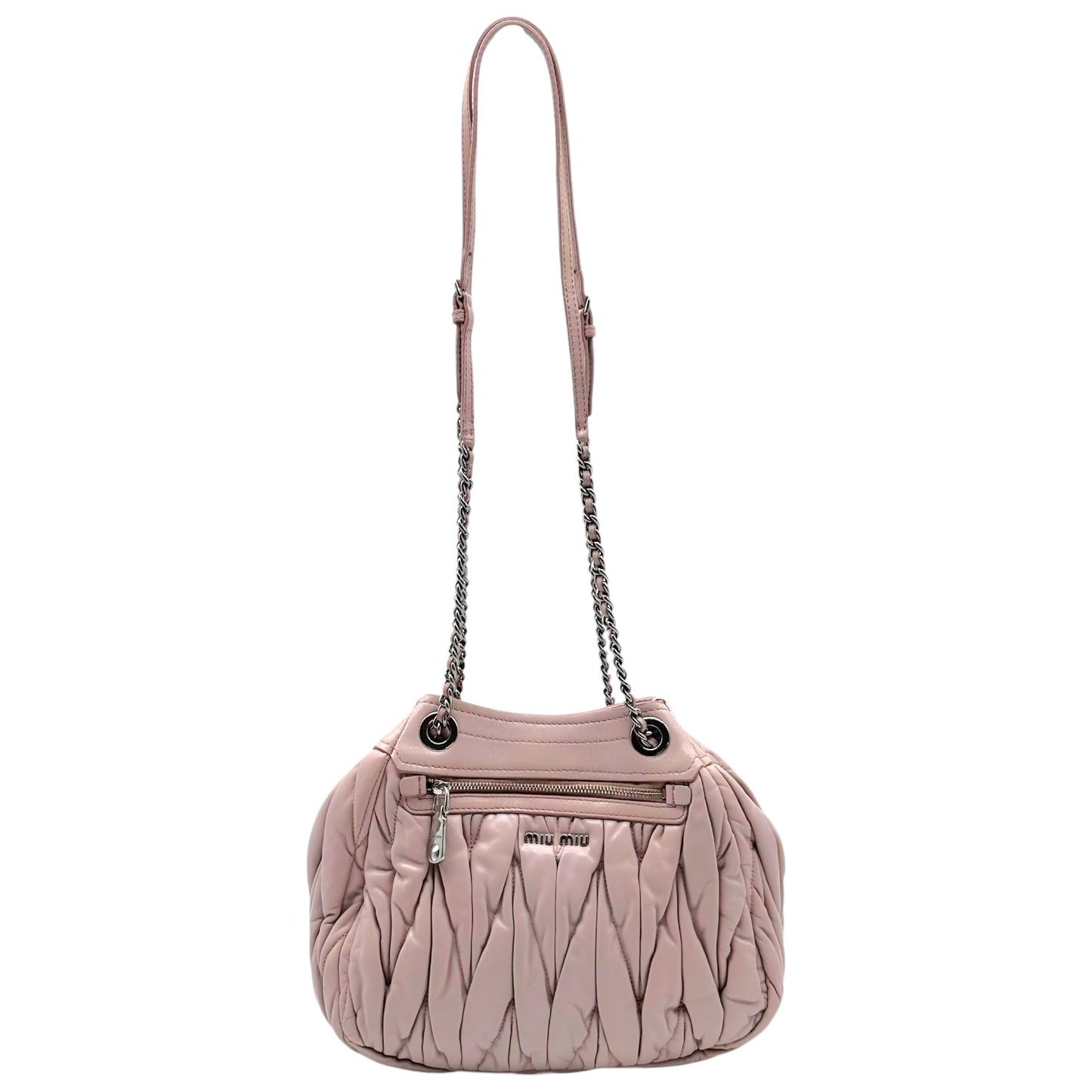 Miu Miu Quilted Leather Shoulder Bag Pink Silver
