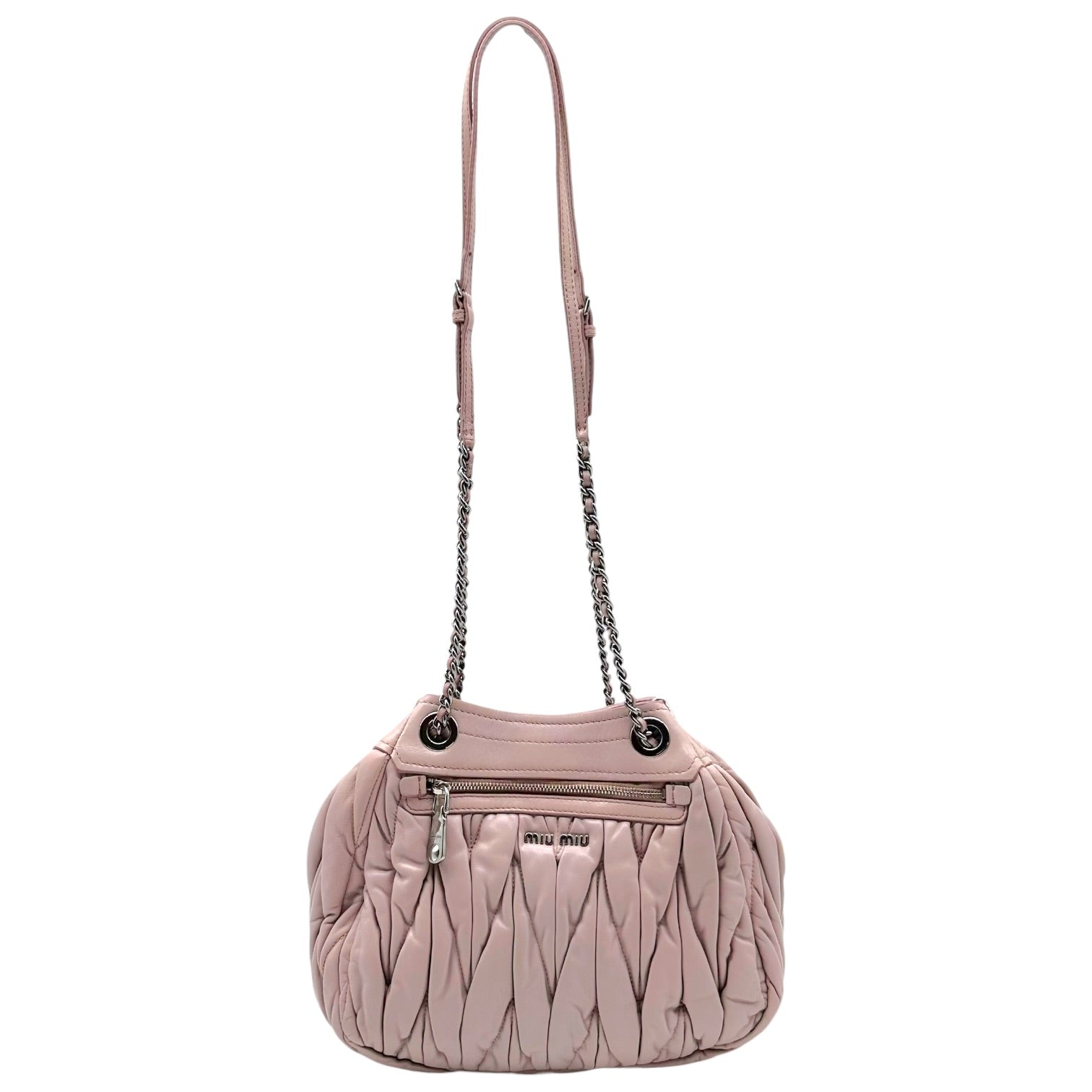 Miu Miu Quilted Leather Shoulder Bag Pink Silver