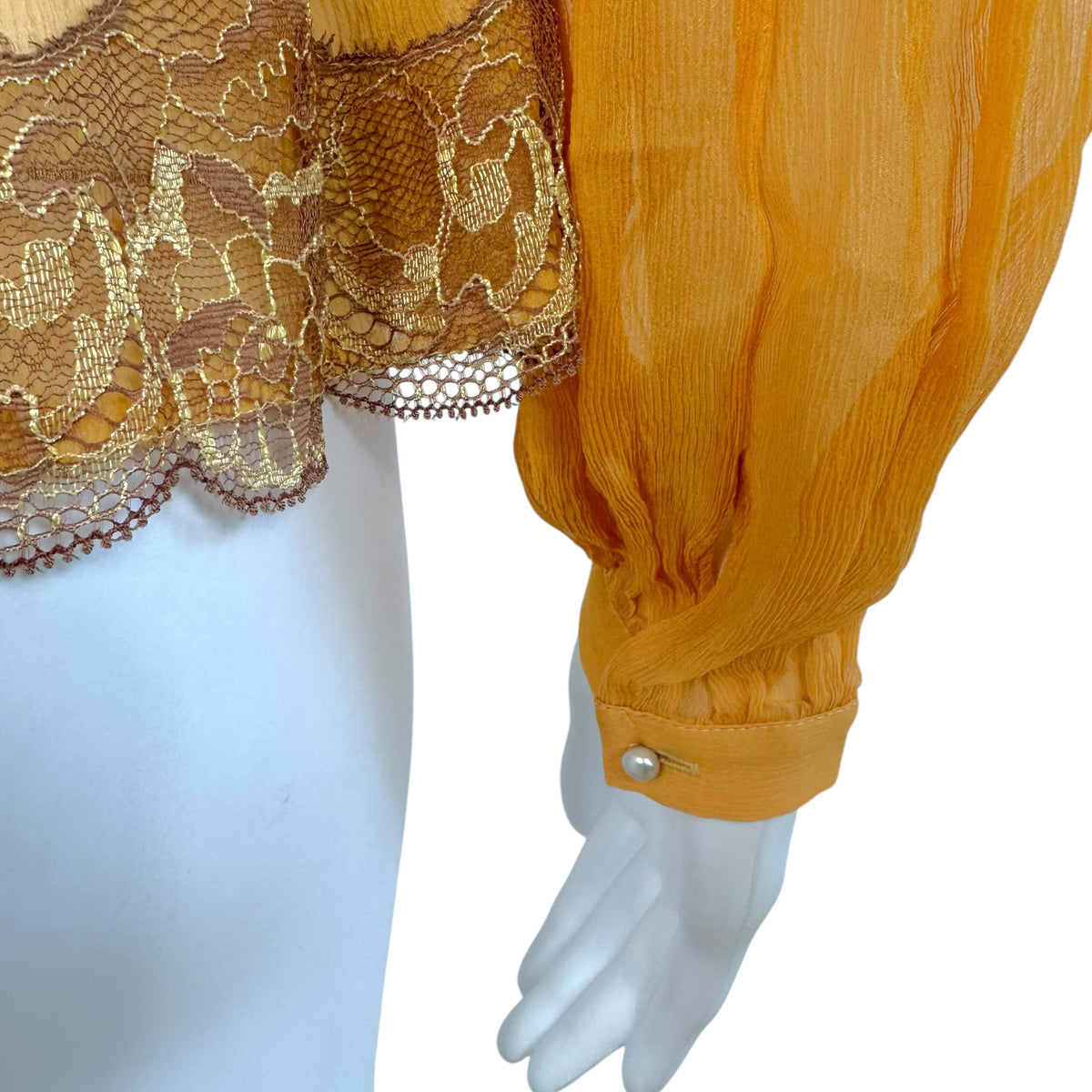 Dolce & Gabbana Gold Sheer Silk Blouse with Taupe Lace