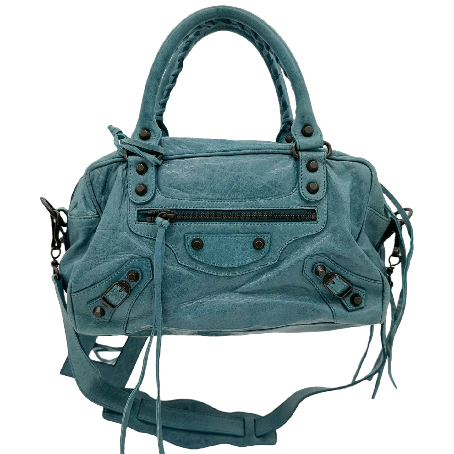 Balenciaga Blue Leather Twiggy City Bag - Outfit Repeater