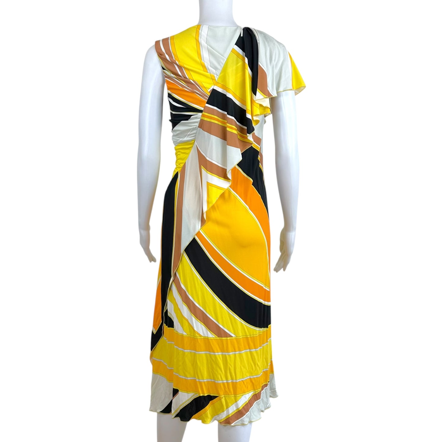Emilio Pucci Asymmetrical Silk Midi Dress Yellow Orange