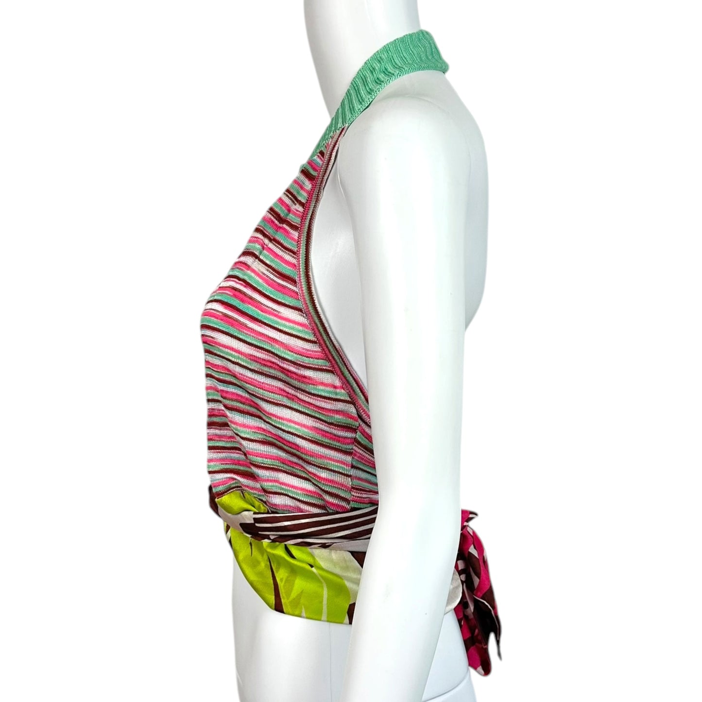 M Missoni Multicolor Mixed Print Silk & Knit Wrap Cropped Halter Top