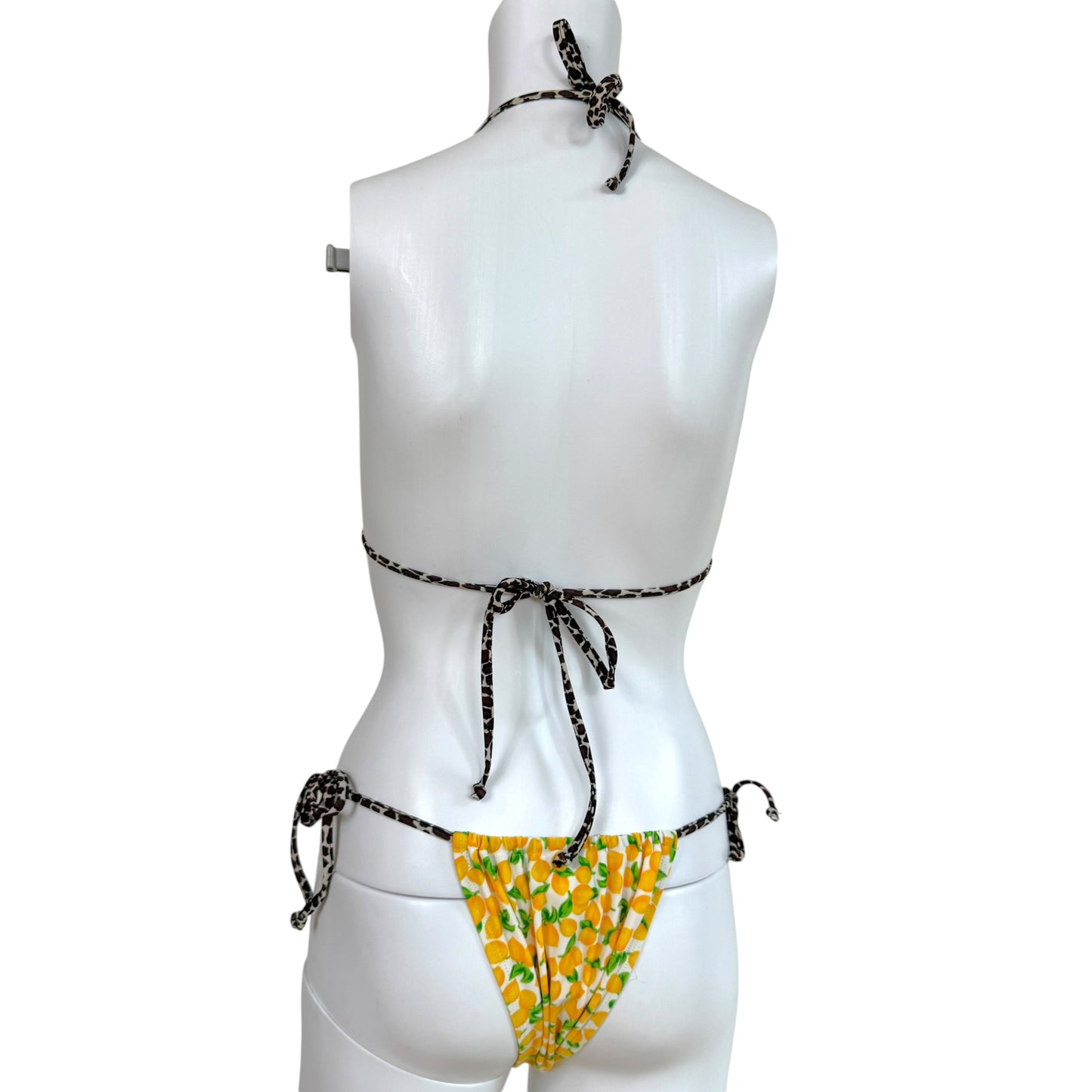 D&G Dolce & Gabbana Beachwear Lemon & Leopard Print String Bikini Set
