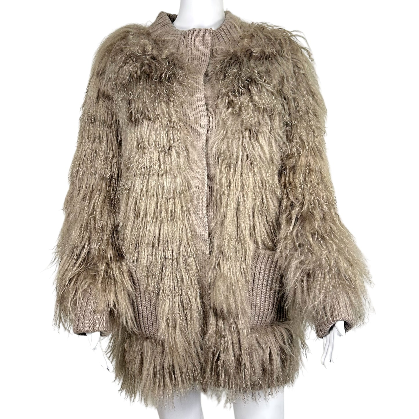 Dolce & Gabbana Gray Mongolian Lamb Fur Wide Neckline Coat