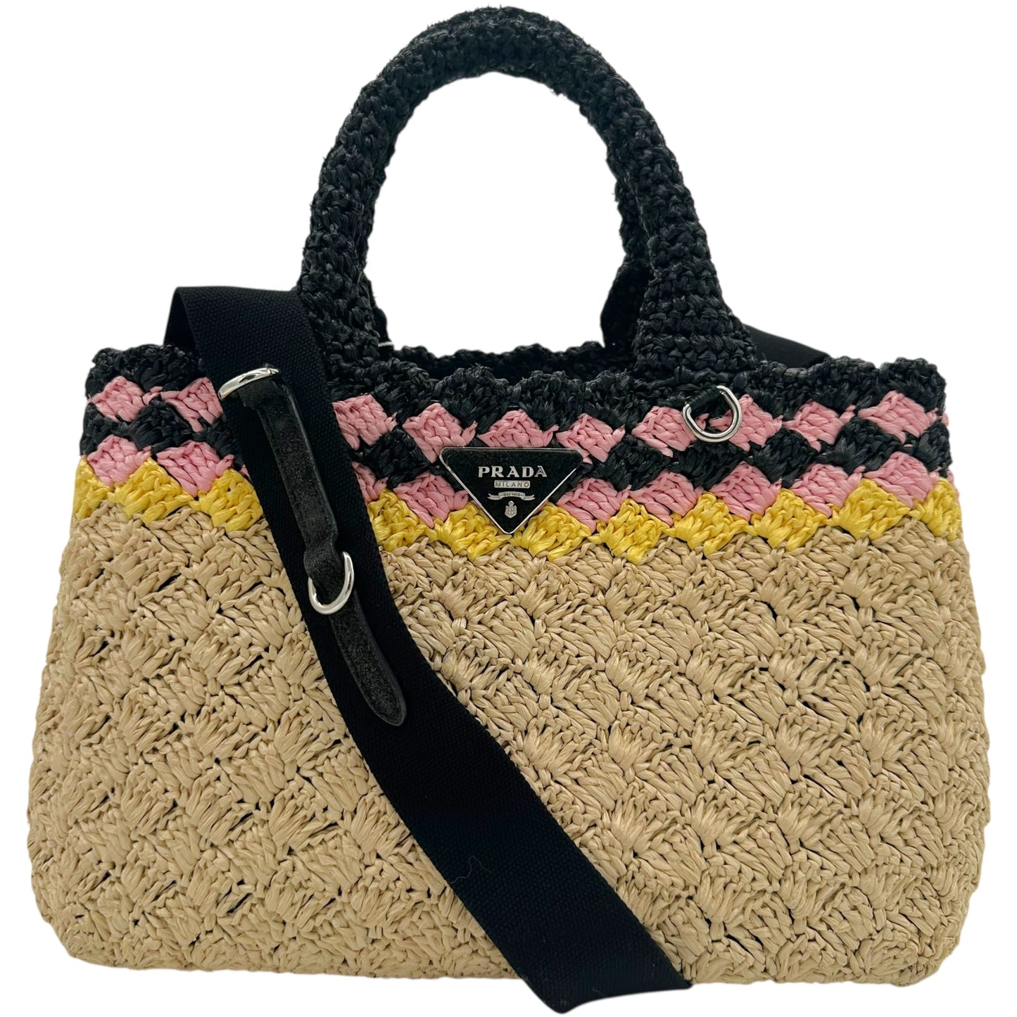 Prada Raffia Pink & Black Canapa 2-Way Tote Bag - Outfit Repeater