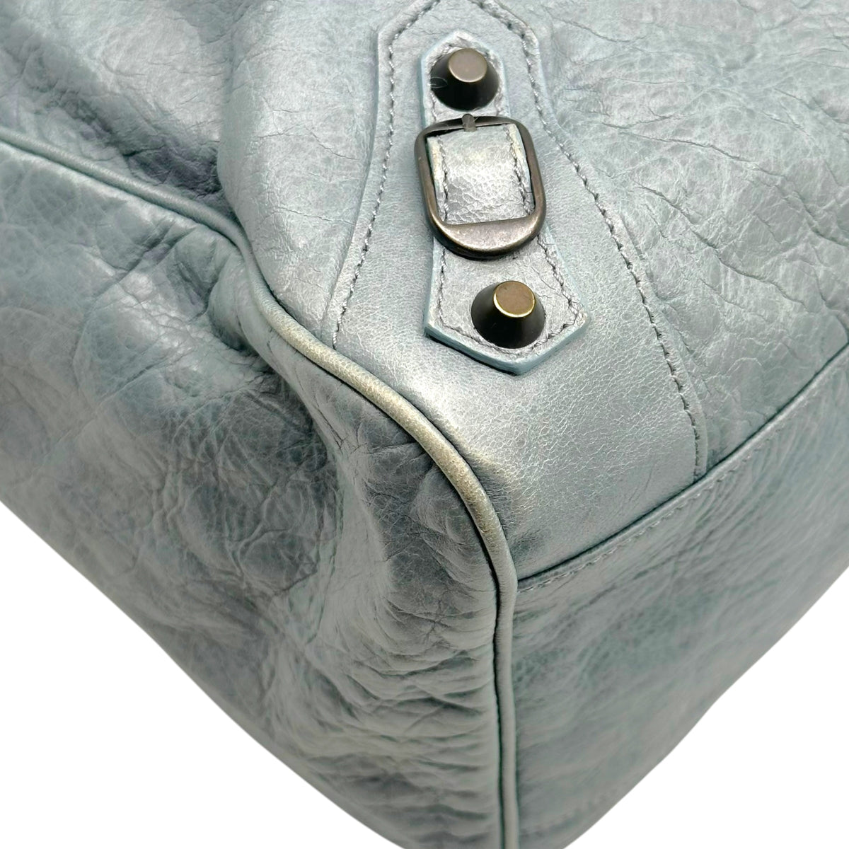 Balenciaga Leather 2-Way City Bag Dusty Blue