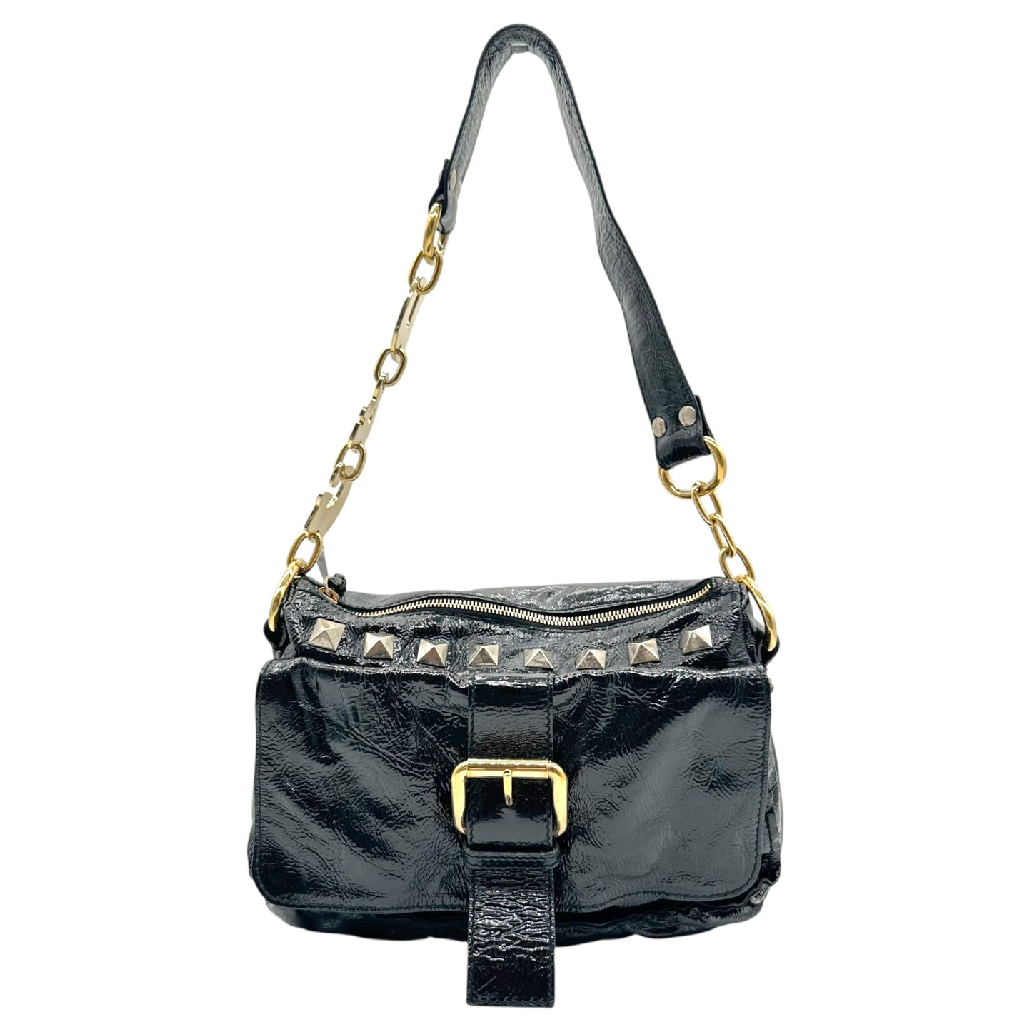 D&G Dolce & Gabbana Studded Patent Leather Logo Strap Bag