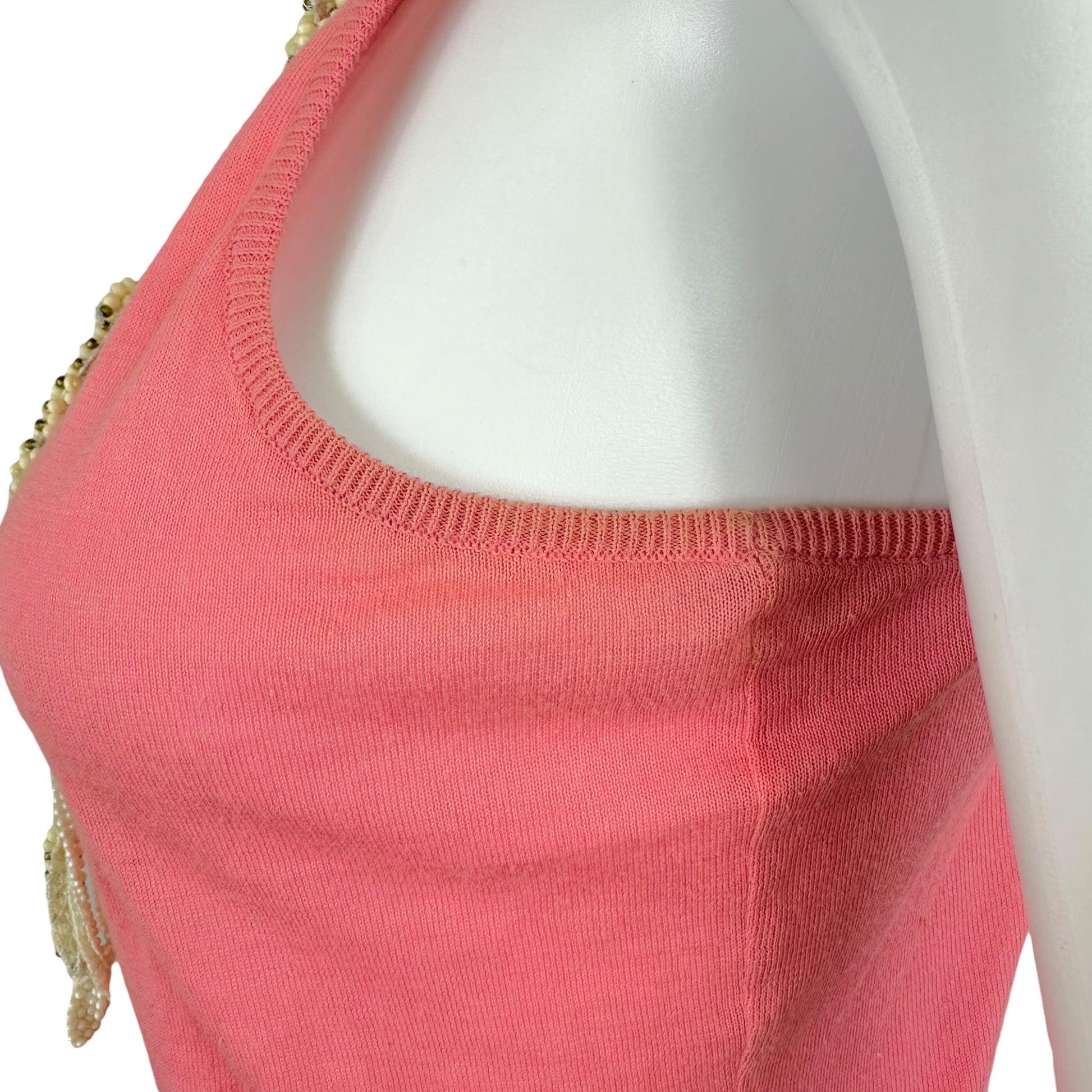 Chloe Tank Top Pink Ivory Beaded Neckline Sleeveless