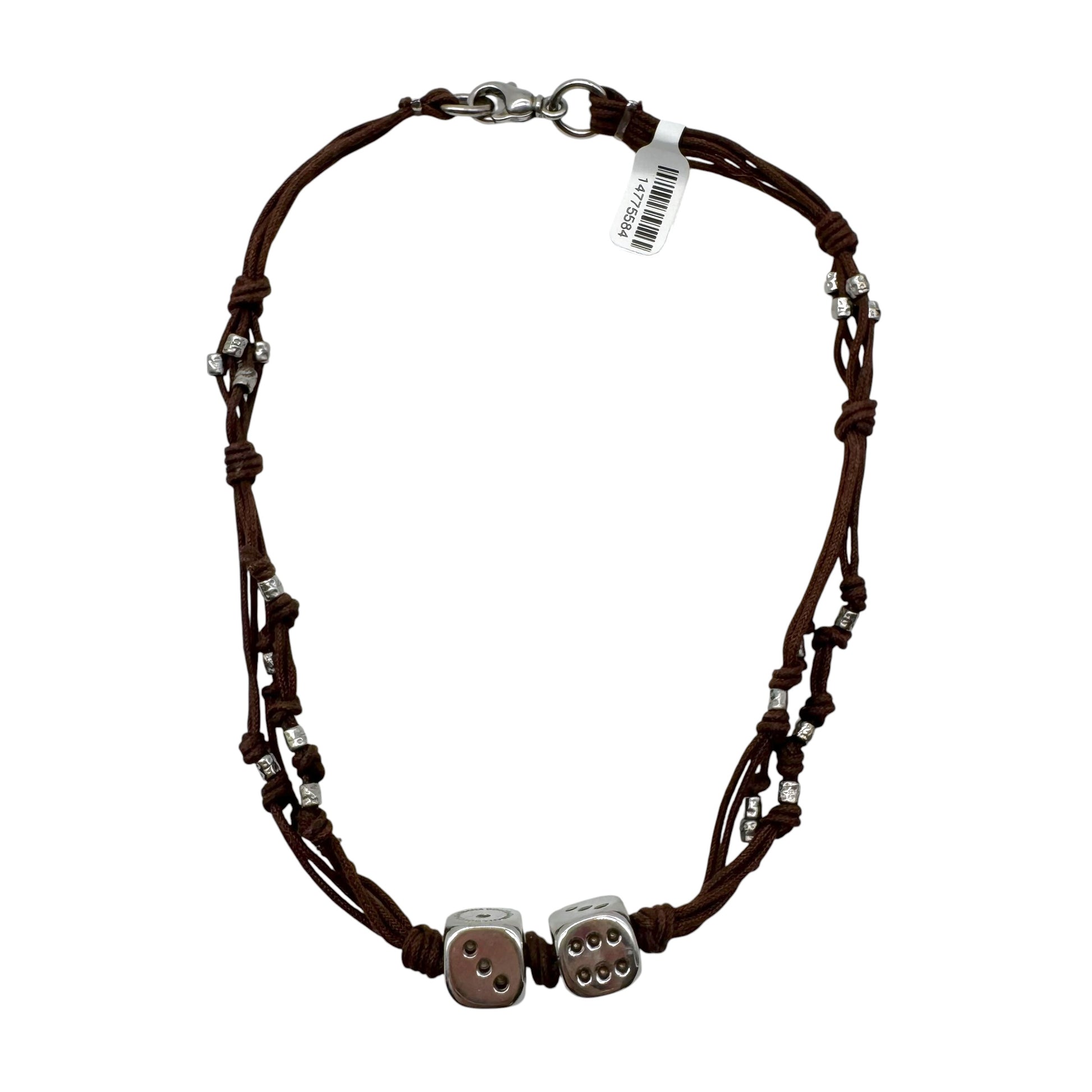 Dolce & Gabbana Brown Leather Silver Dice Choker Necklace
