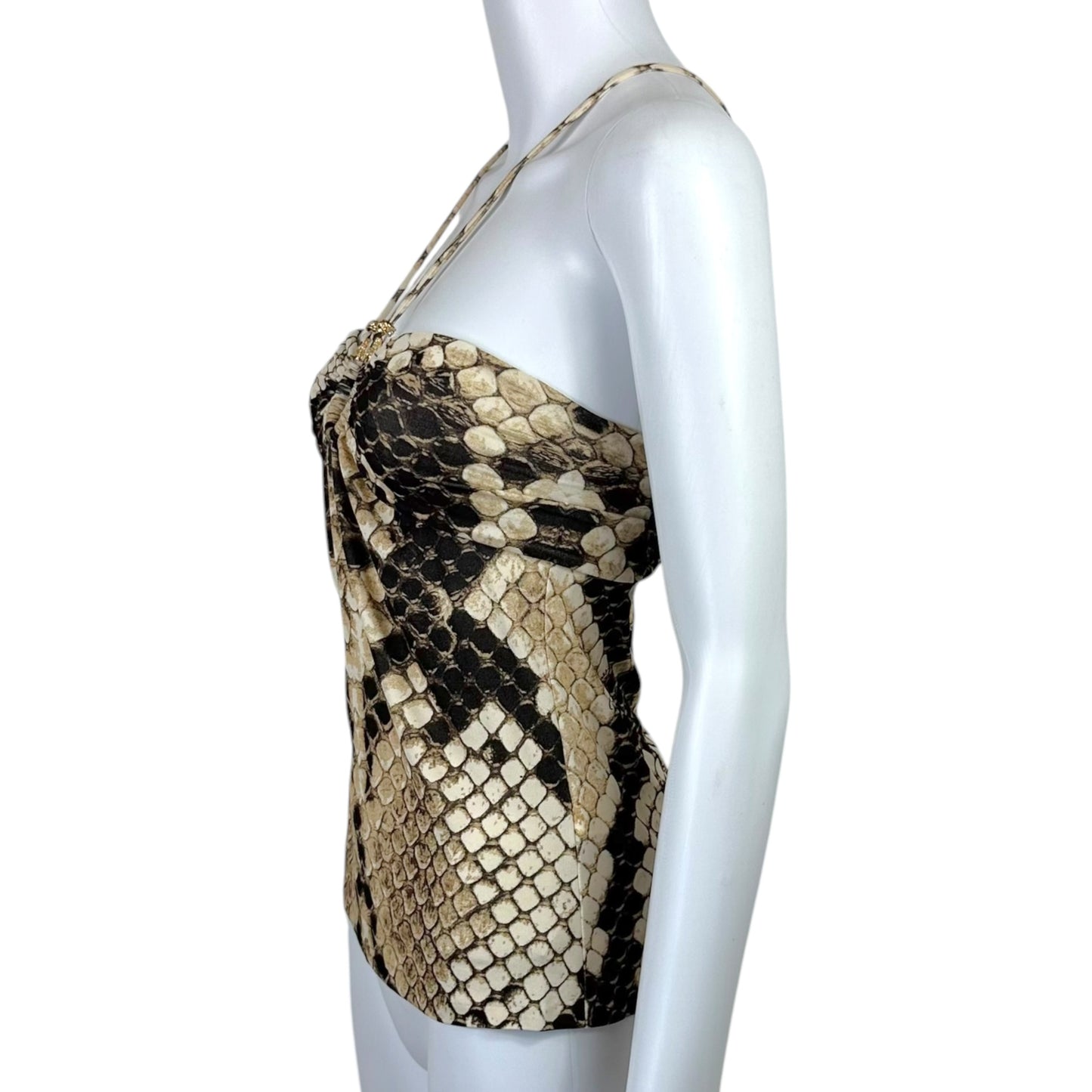 Roberto Cavalli 2007 Brown Snakeskin Print Halter Tank