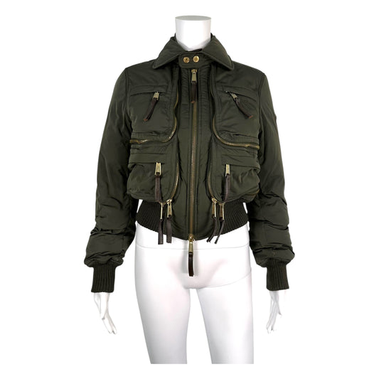 Dsquared2 Khaki Green Cropped Multi-Zip Down Bomber Jacket