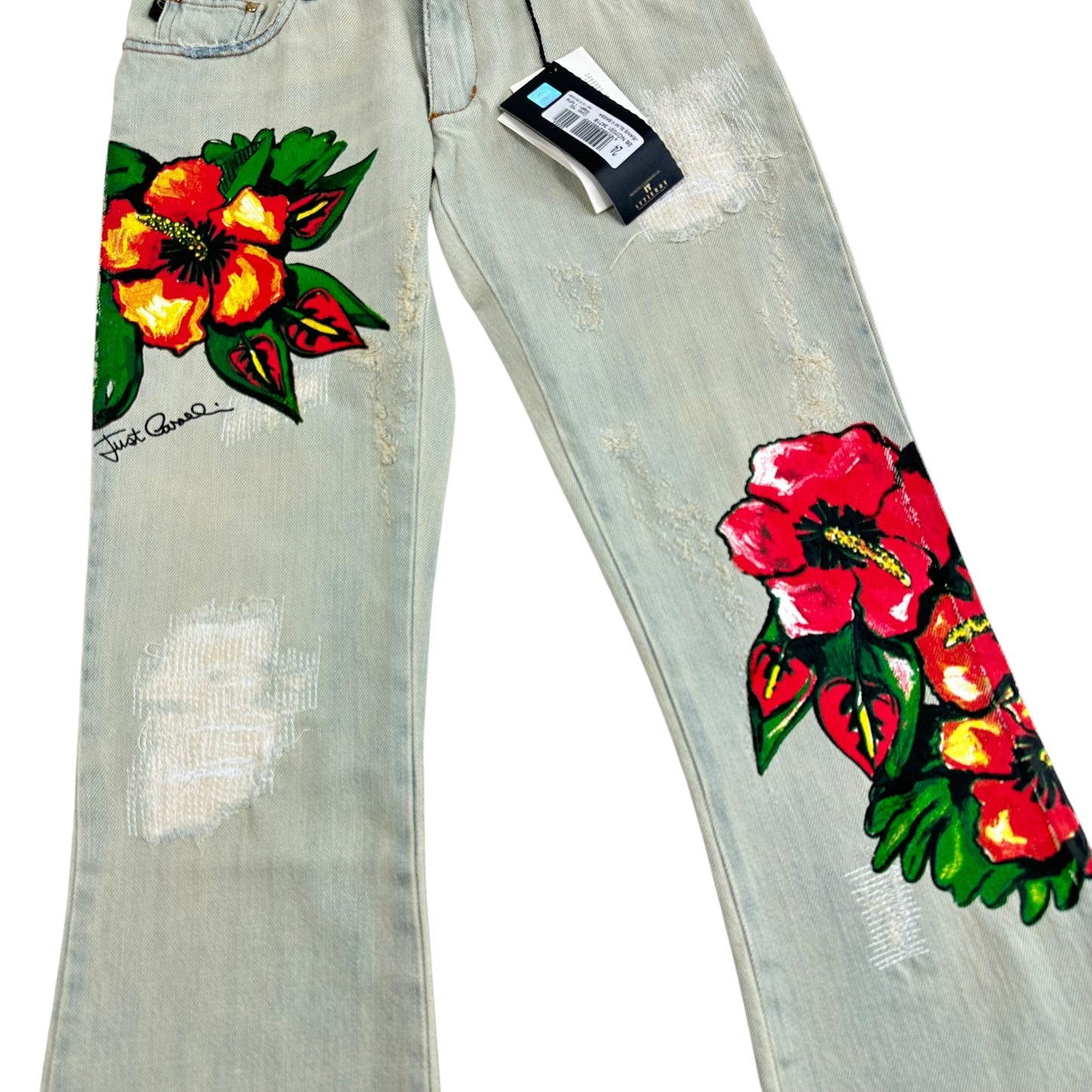 Just Cavalli Roberto Cavalli Hibiscus Embroidered Jeans NEW