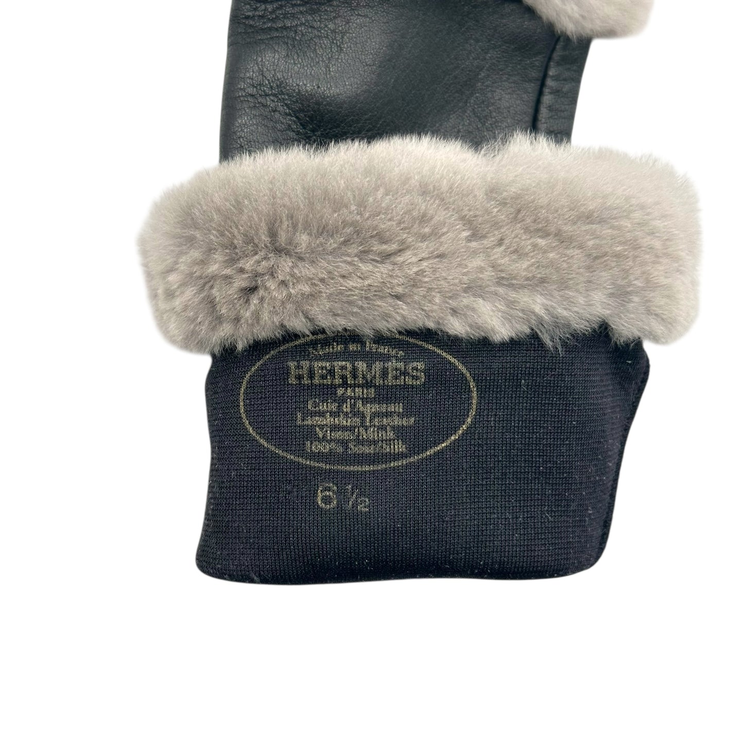 Hermes Gray Rabbit Fur & Black Lambskin Fingerless Gloves