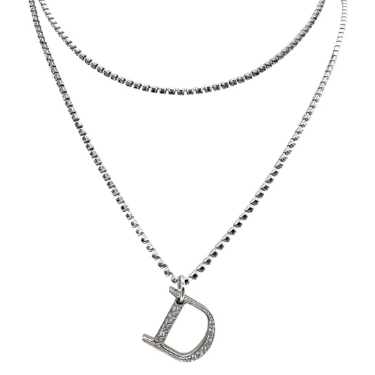 Christian Dior Silver Rhinestone Double Strand Necklace
