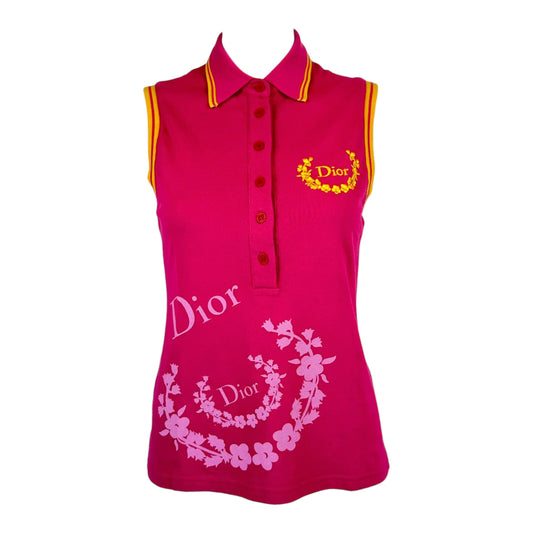Christian Dior F/W 2004 Hot Pink & Yellow Sleeveless Logo Polo