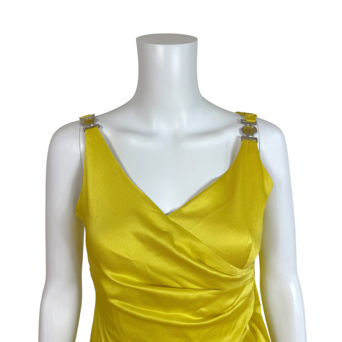 Versace Collection Yellow Silk Gown with Medusa Logo Hardware