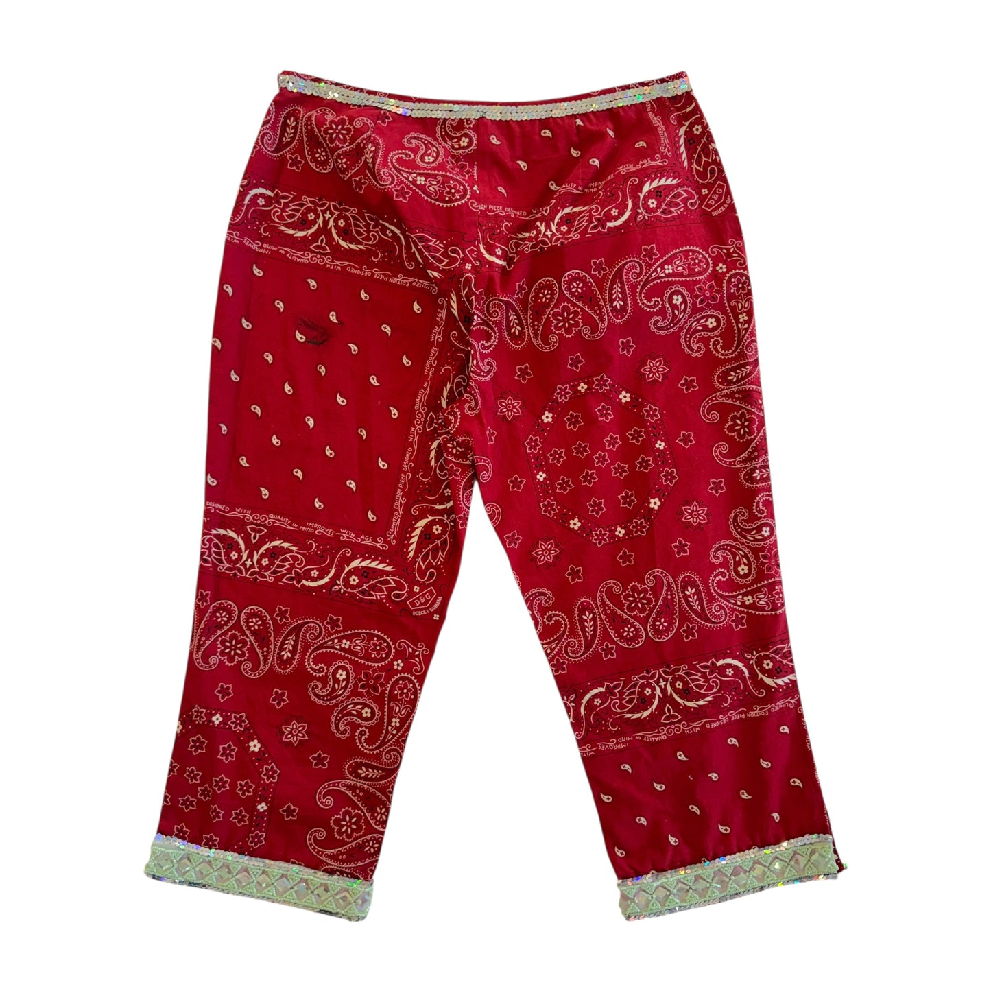 D&G Dolce & Gabbana Red Bandana Print Sequin Capri Pants