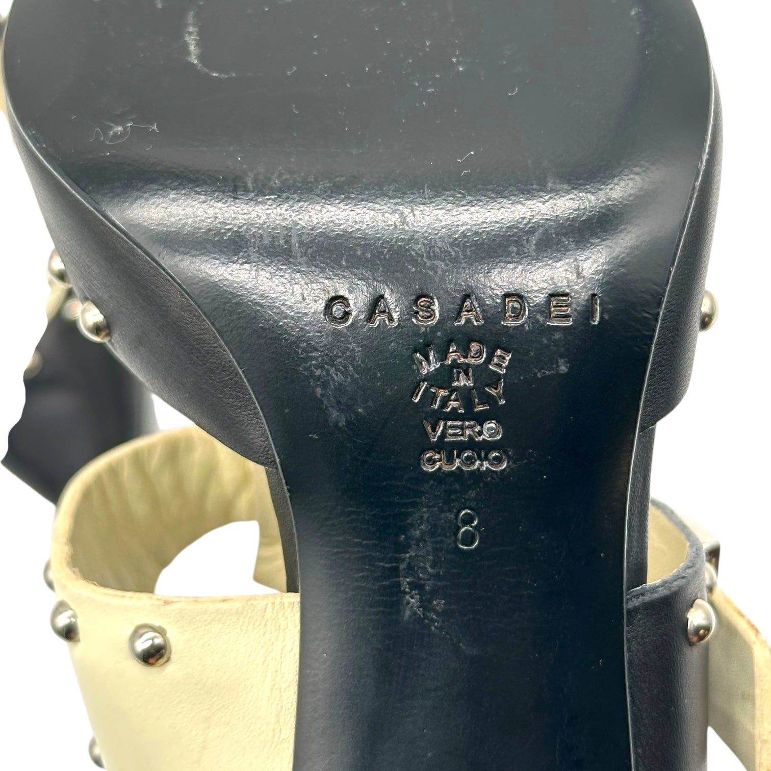 Casadei Studded Black & White Mule Heels - Outfit Repeater