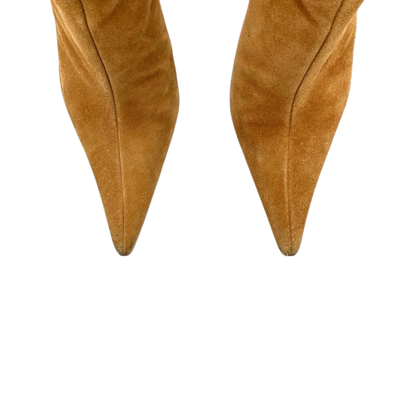 Casadei Tan Suede Floral Embroidered Heeled Boots