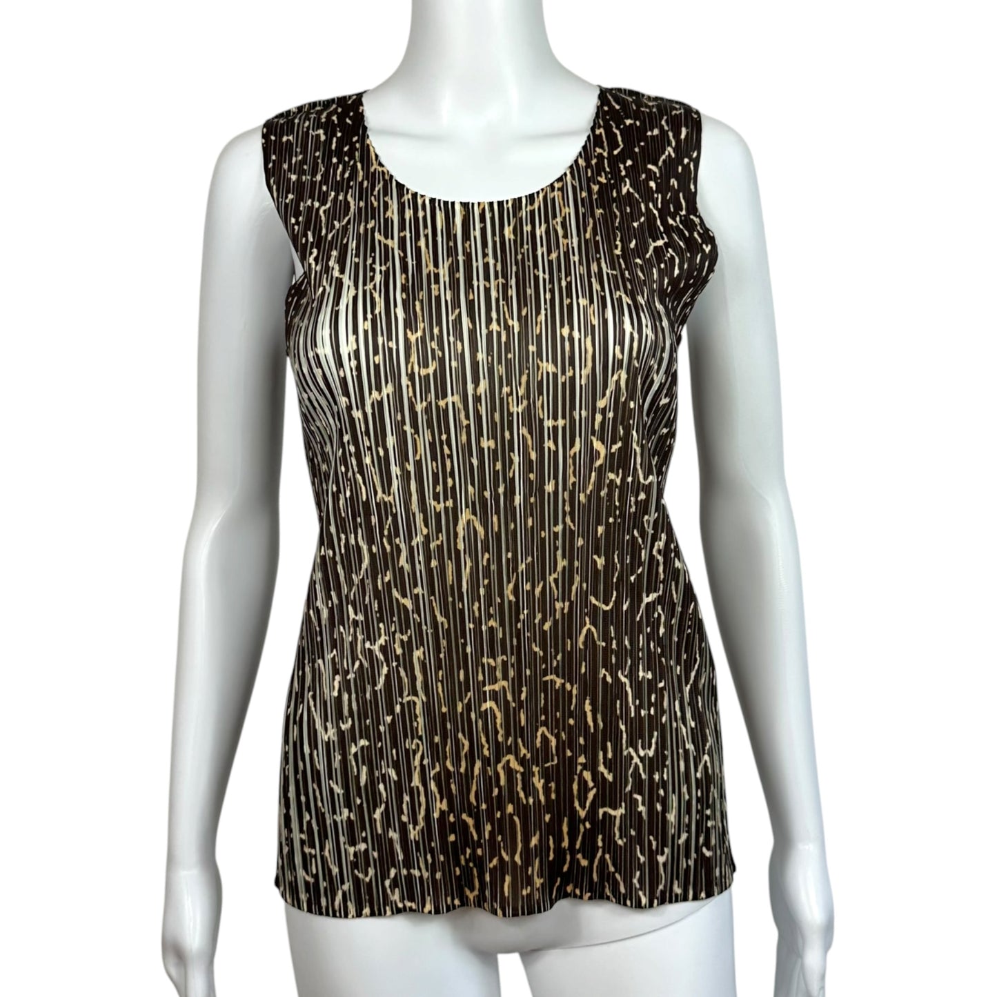 Issey Miyake Pleats Please Brown Animal Print Pleated Tank Top