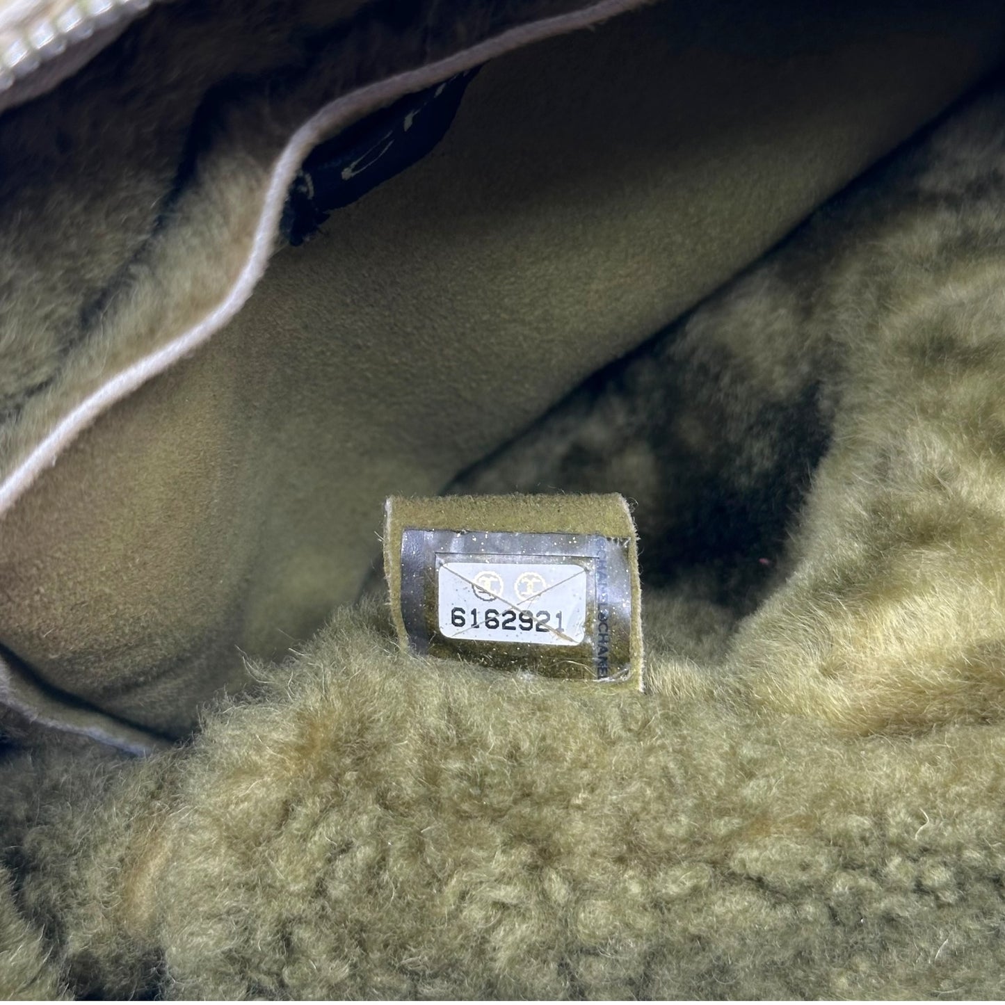 Chanel Khaki Green Shearling Logo Crossbody Bag 2000-02