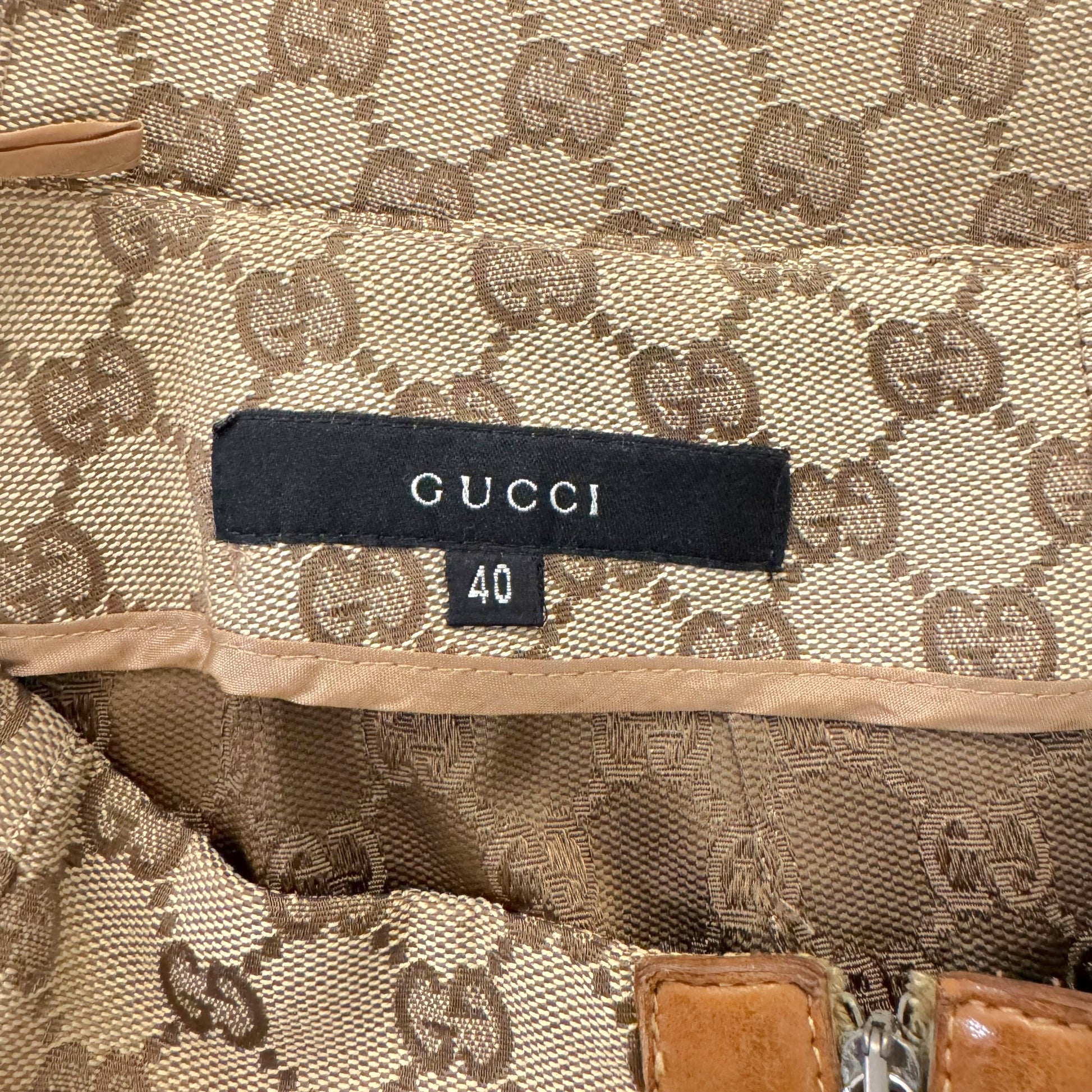 Gucci by Tom Ford 2000 Tan Monogram Canvas & Leather Zip-Up Midi Skirt - Outfit Repeater