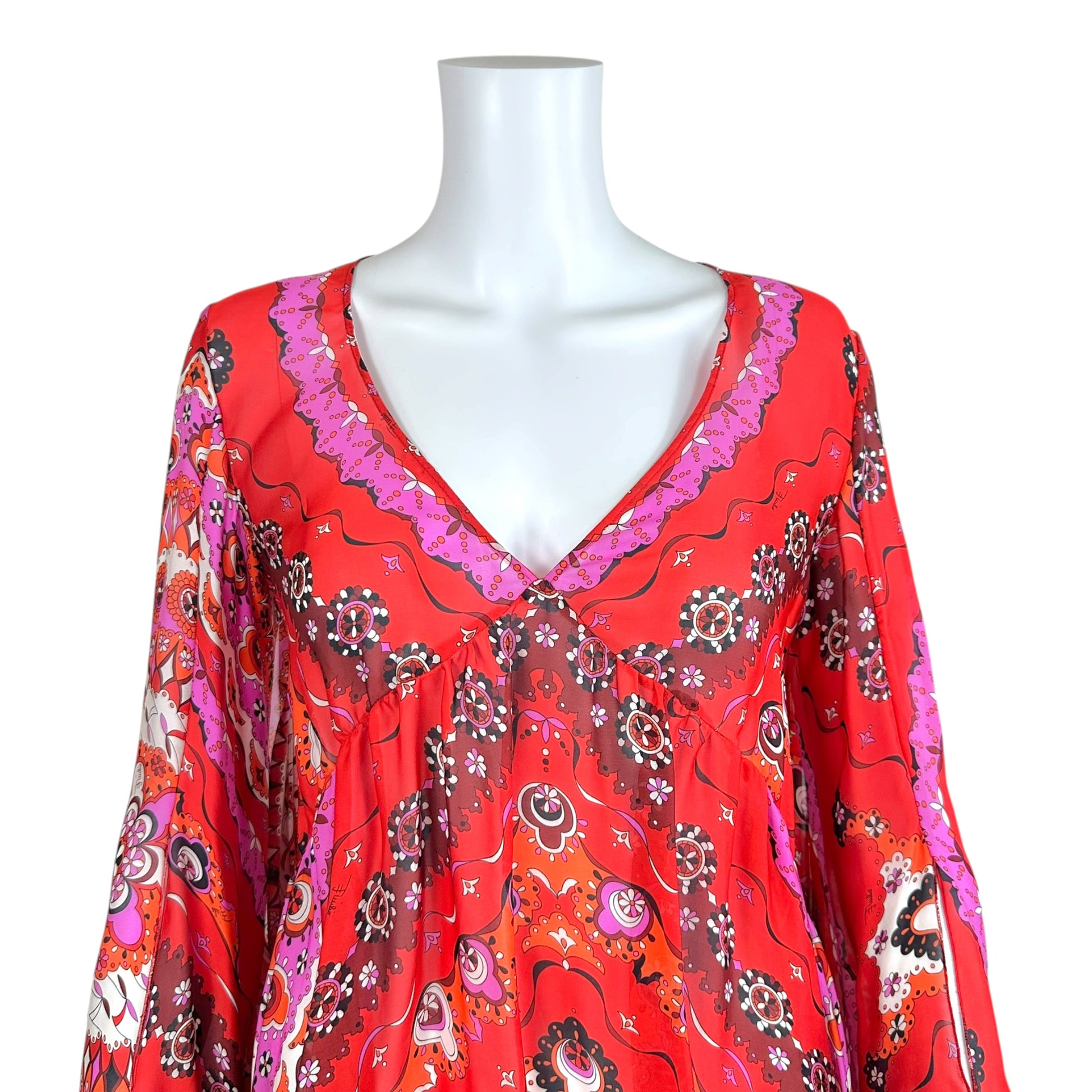 Emilio Pucci Pink Red Printed Asymmetrical Silk Mini Dress
