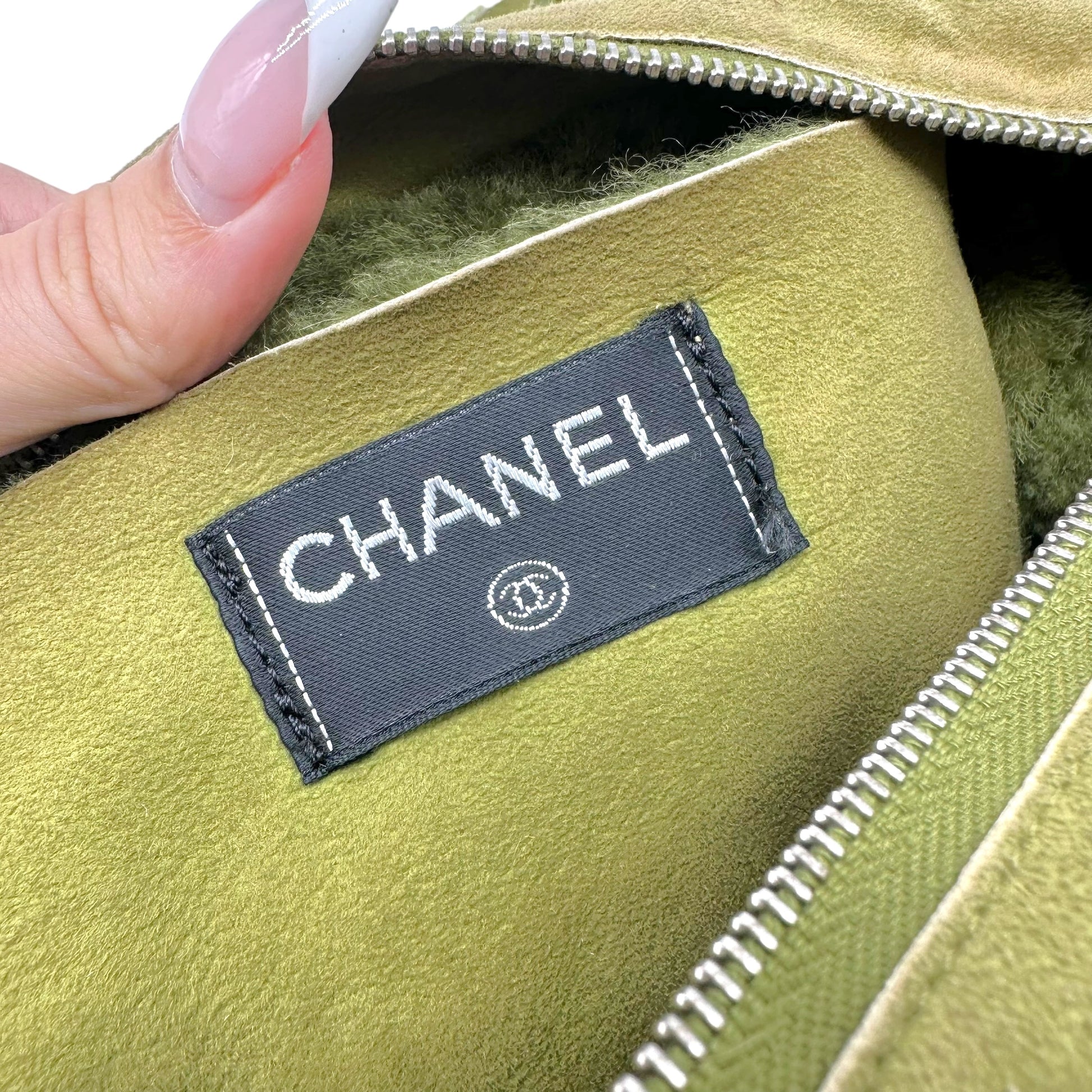 Chanel Green Shearling Crossbody Bag 2000s Vintage