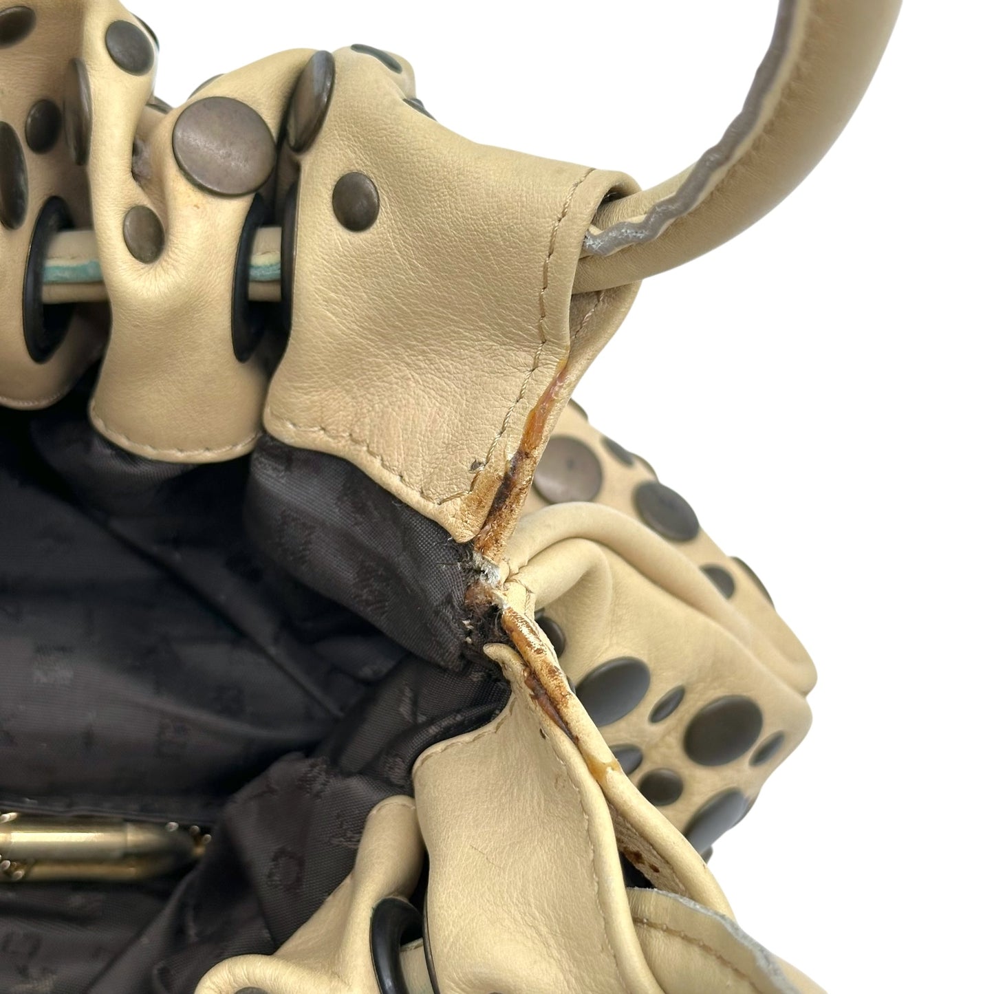 Sonia Rykiel Beige Leather Studded Domino Bag