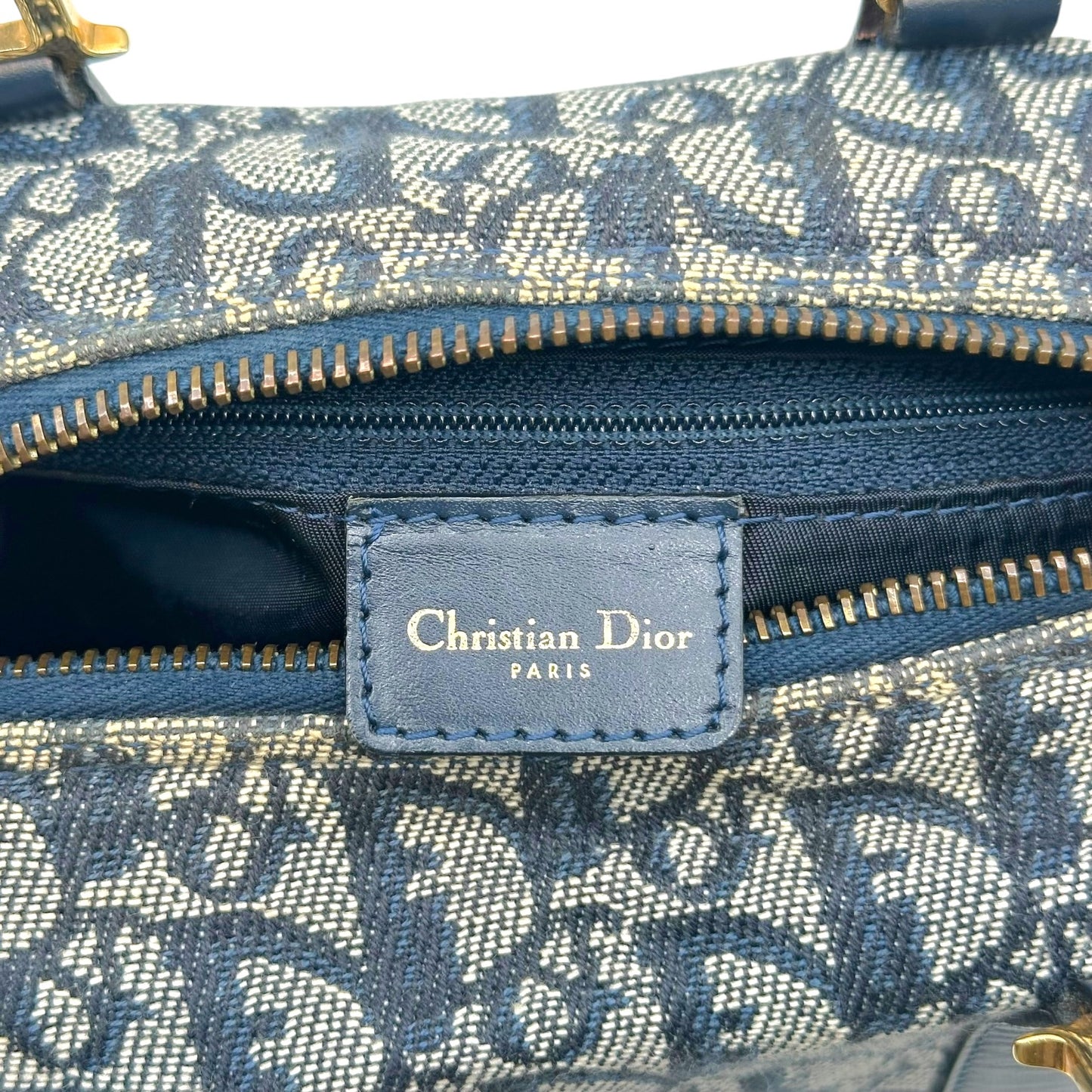 Christian Dior Navy Blue Trotter Monogram Small Boston Bag