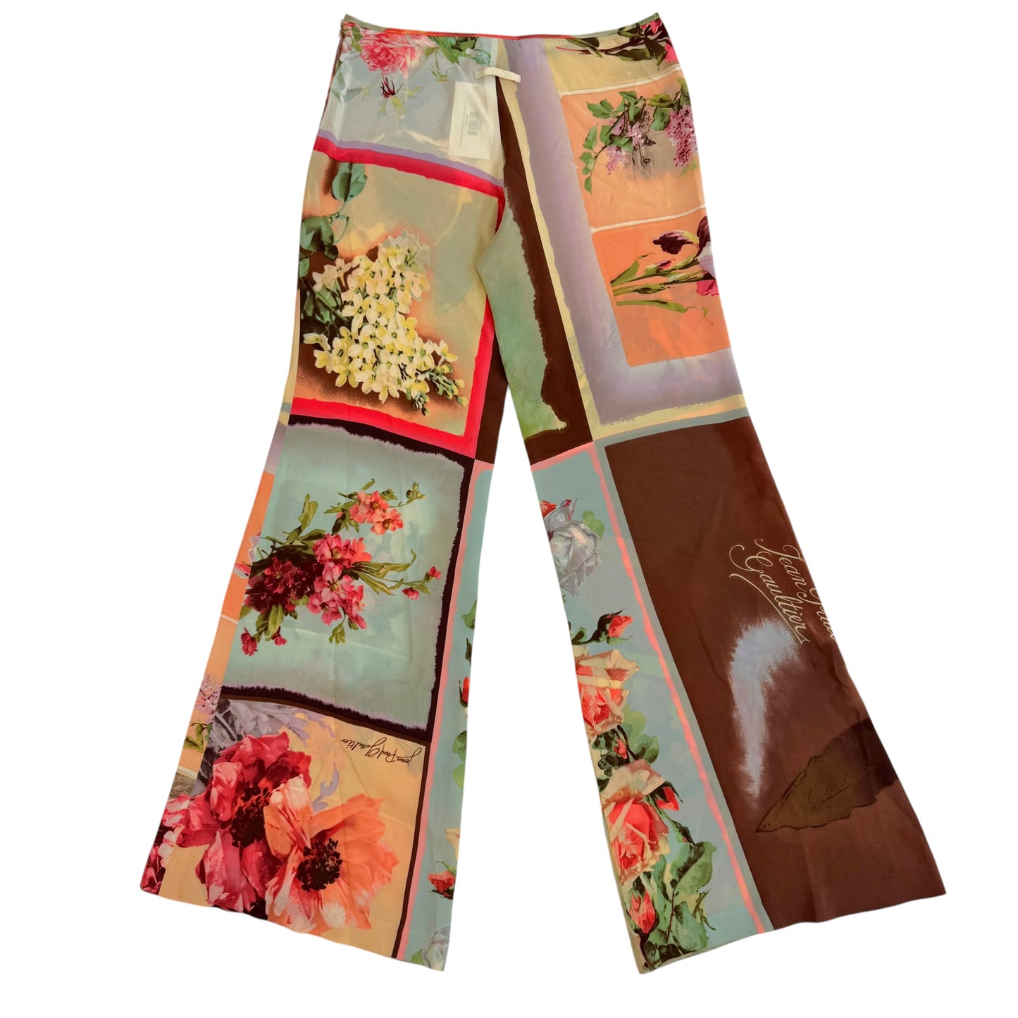 Jean Paul Gaultier Floral Print Silk Wide-Leg Pants