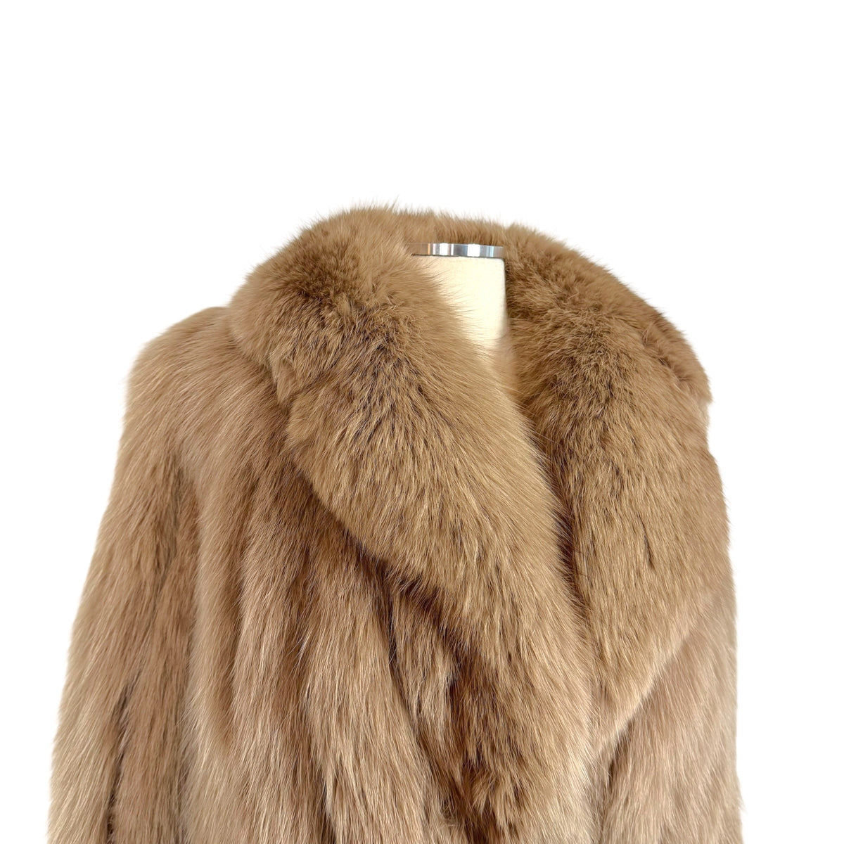 Vintage Fox Fur Coat Light Taupe Brown 1990s XS
