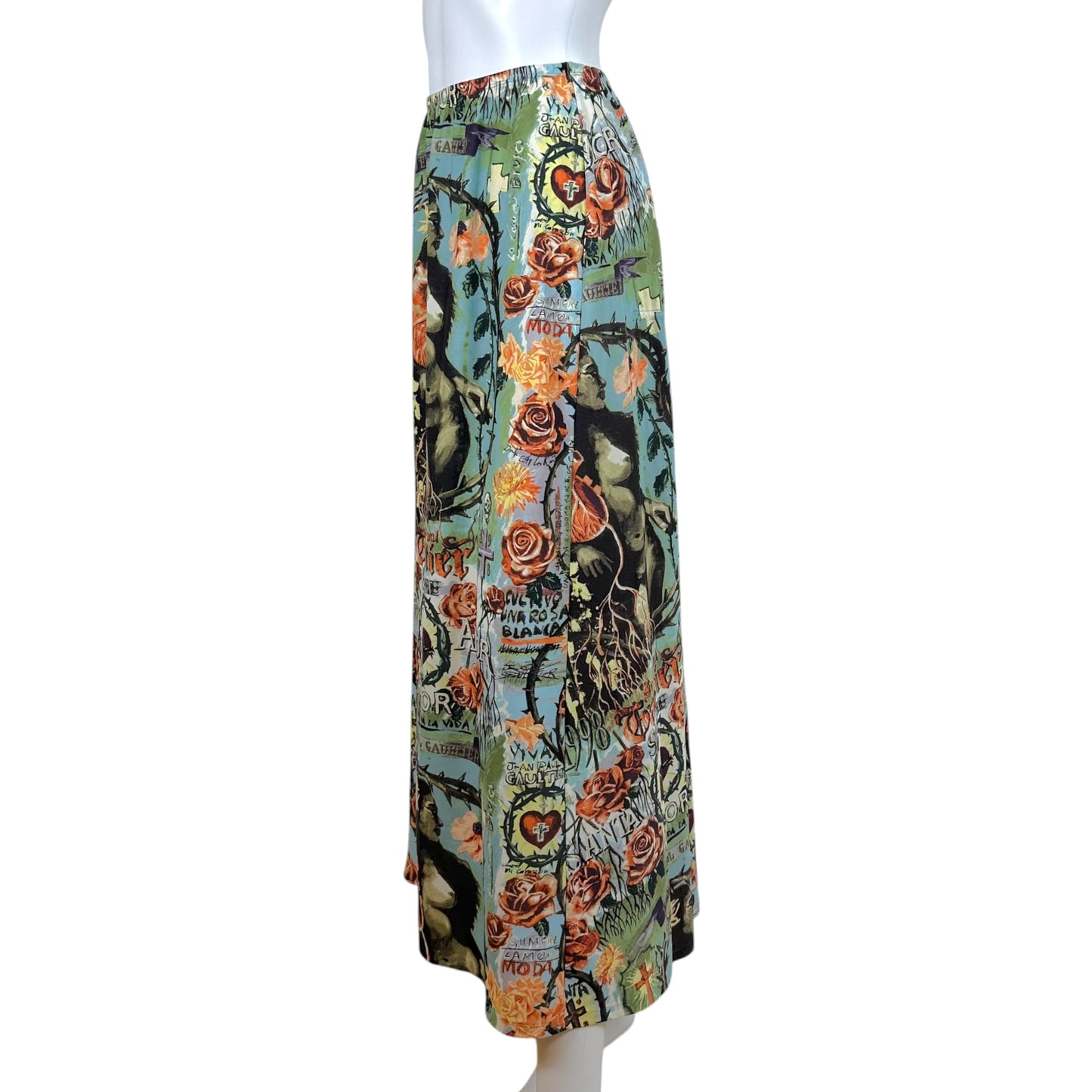 Jean Paul Gaultier Multicolor Tattoo Print Maxi Skirt