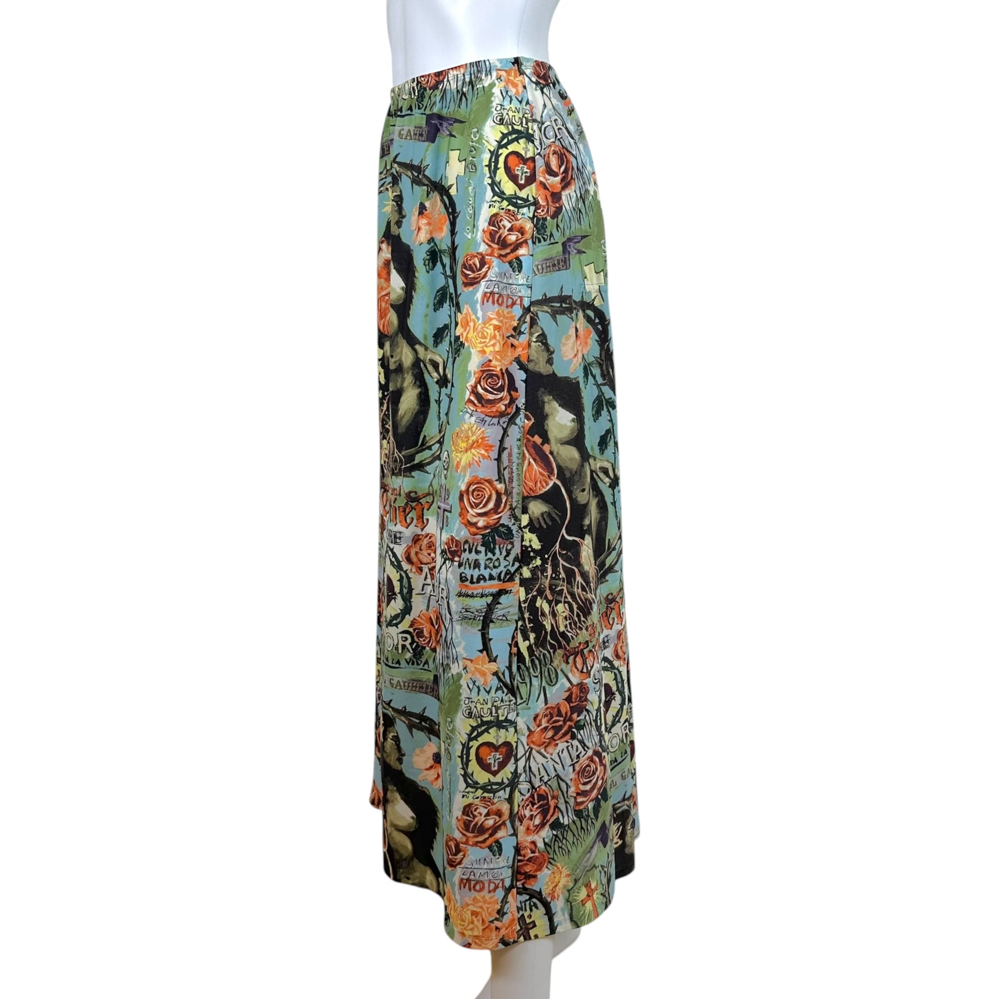 Jean Paul Gaultier Multicolor Tattoo Print Maxi Skirt