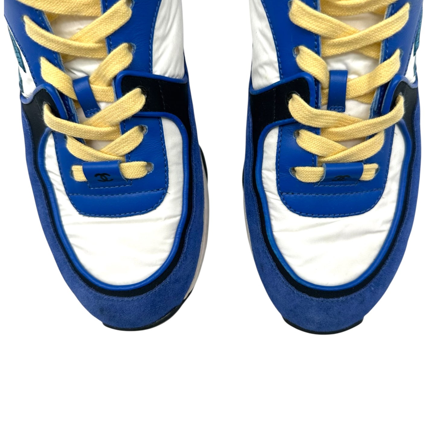 Chanel Cobalt Blue Butter Yellow Logo Sneakers