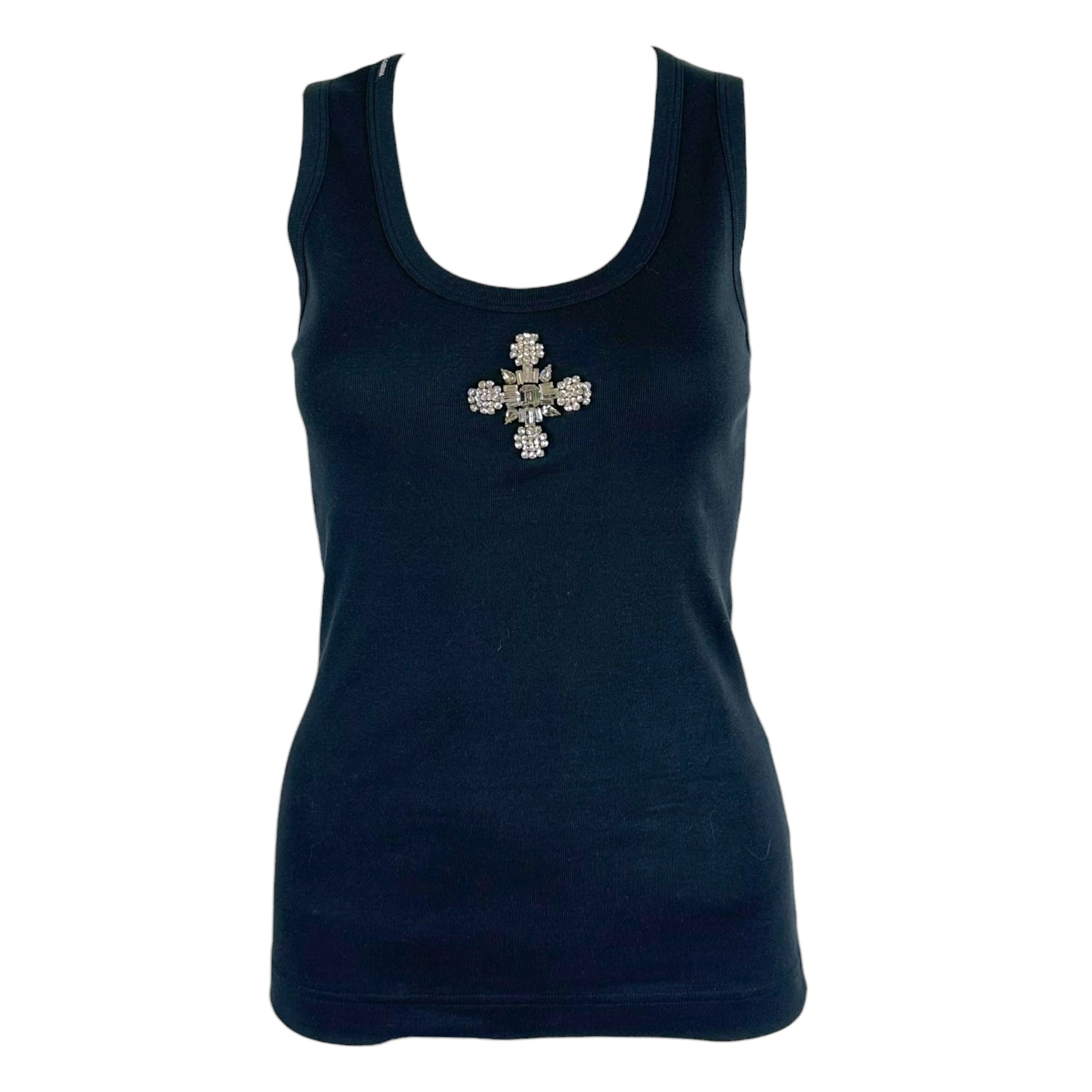 Dolce & Gabbana Black Crystal Cross Embellished Tank Top