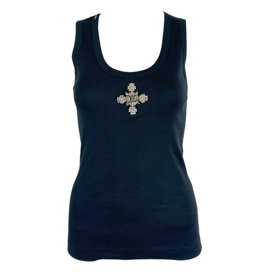 Dolce & Gabbana Black Crystal Cross Embellished Tank Top