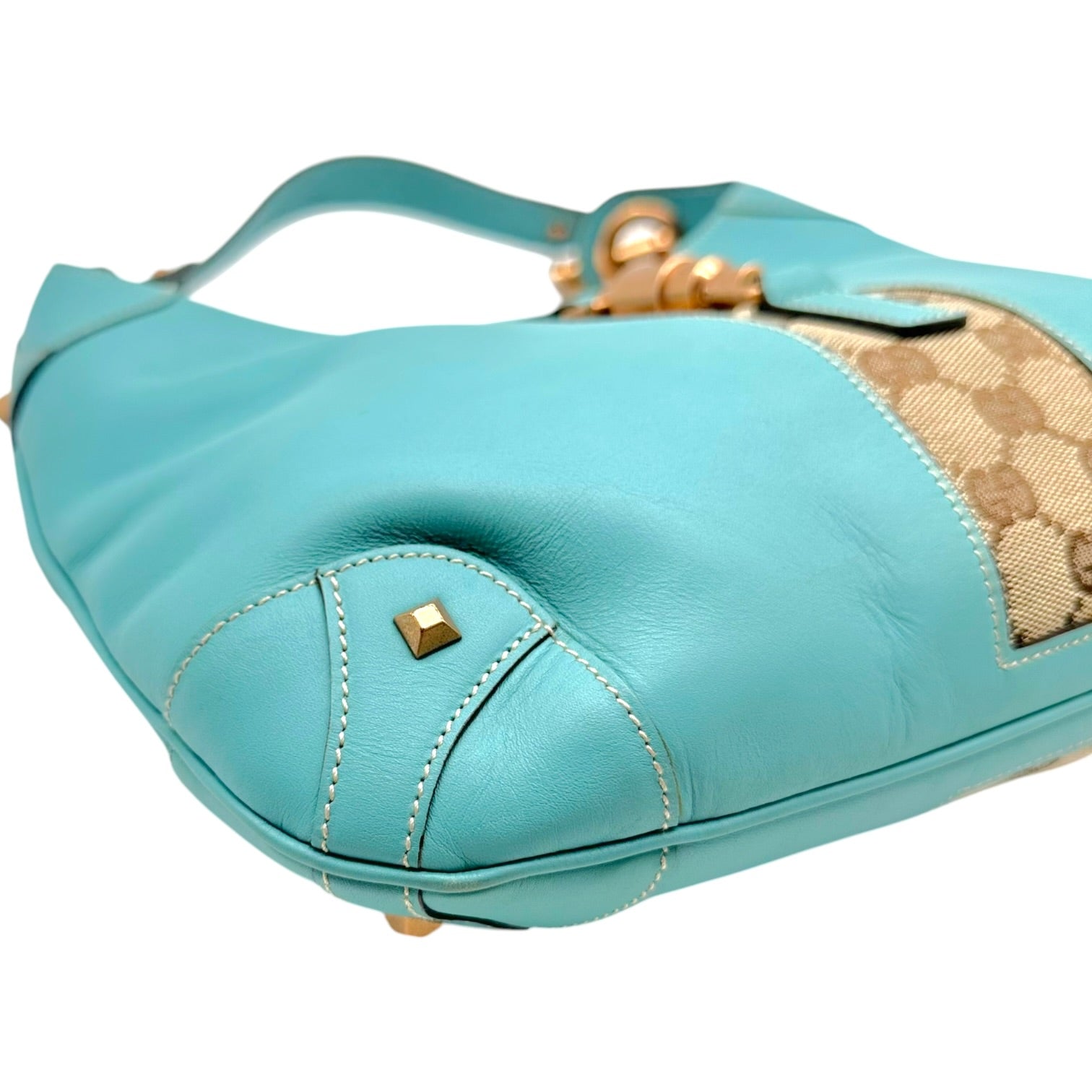 Gucci Turquoise Leather Monogram Piston Lock Shoulder Bag