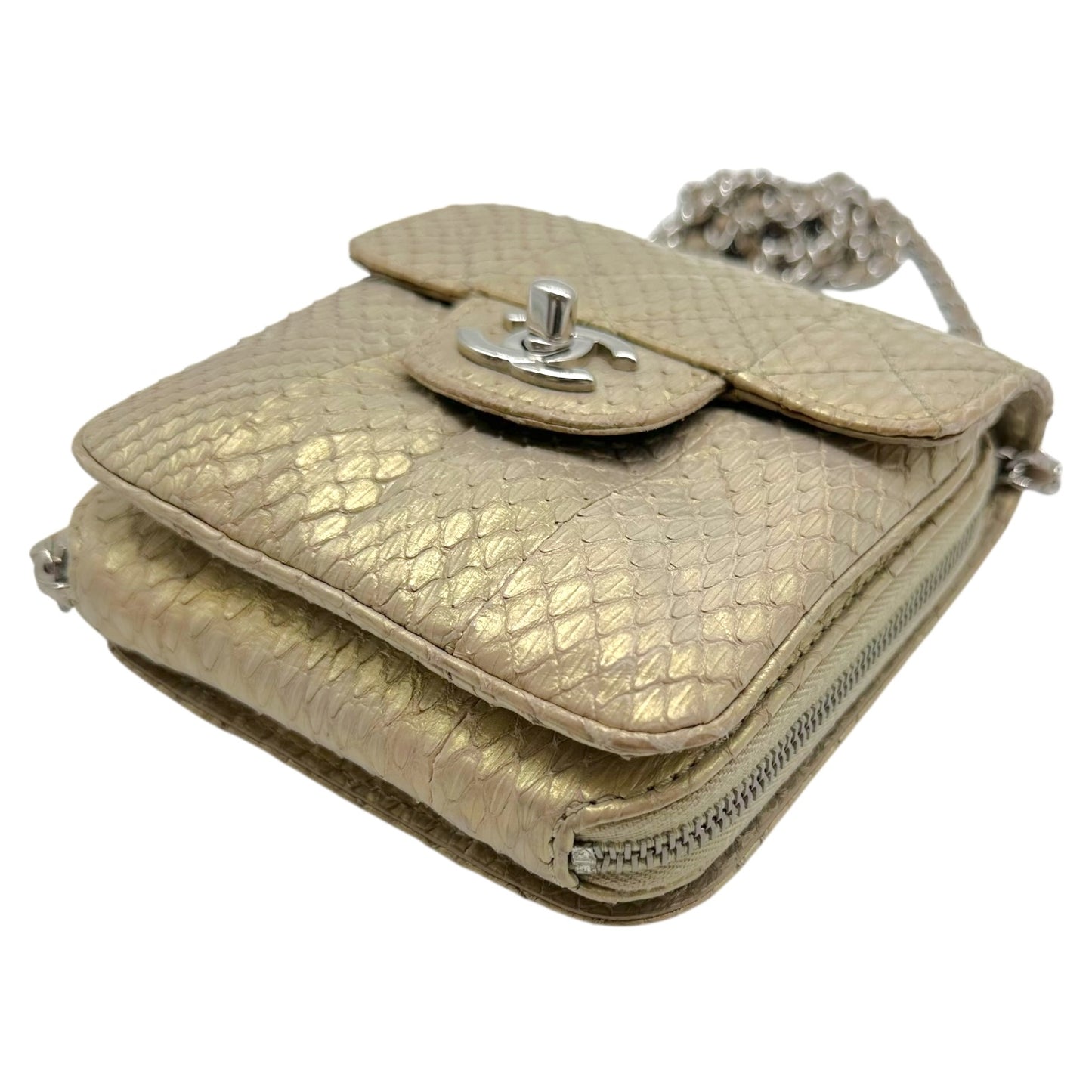 Chanel Gold Python & Silver Hardware Square Wallet On Chain Crossbody Bag 2012