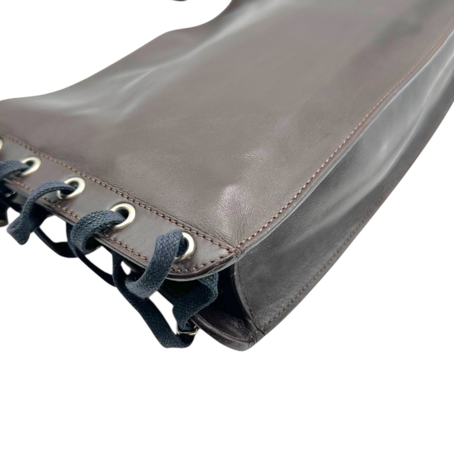 Dolce & Gabbana Brown Leather Navy Lace Up Side Shouler Bag