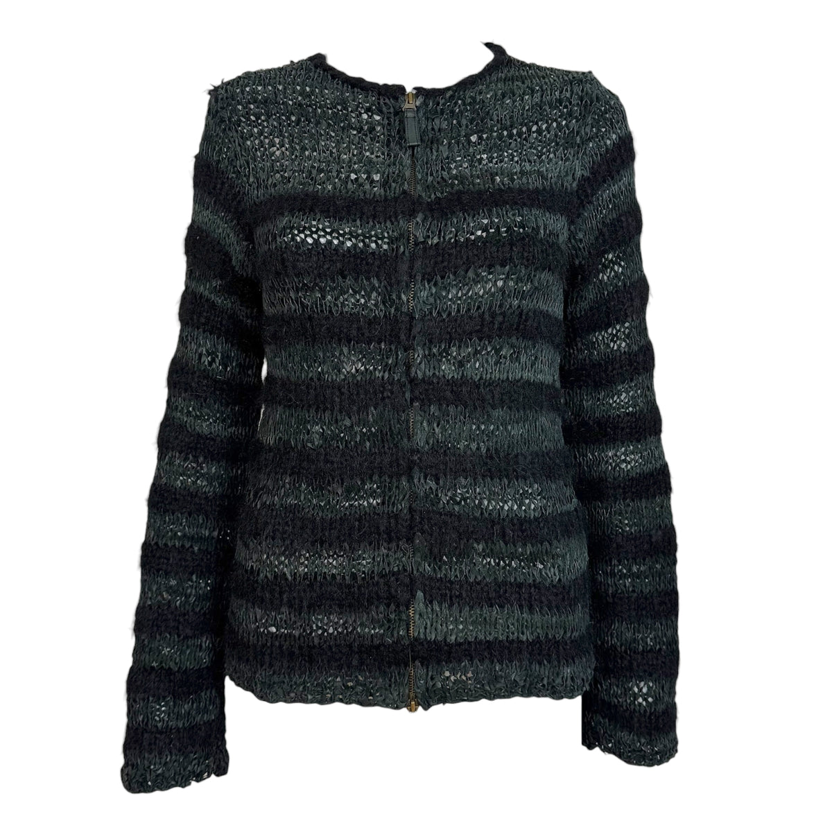 Jean Paul Gaultier Black Knit & Leather Zip-Up Cardigan