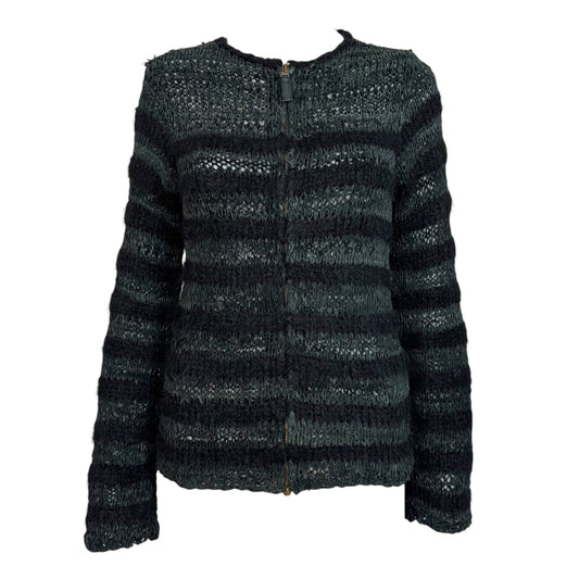 Jean Paul Gaultier Black Knit Leather Zip-Up Cardigan