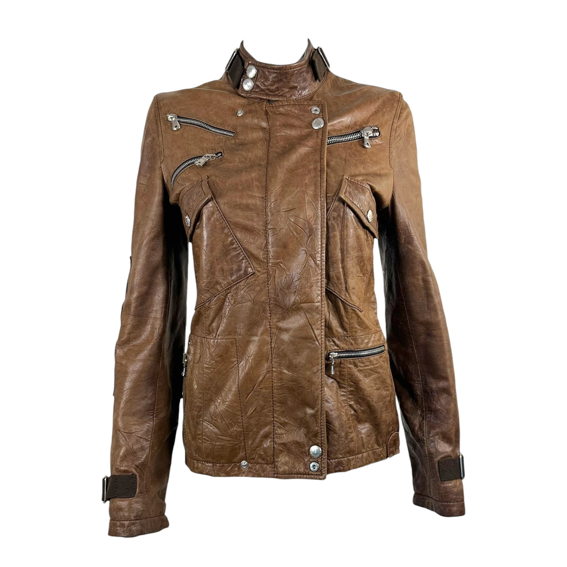 Dolce & Gabbana Brown Multi Zipper Leather Moto Jacket - Outfit Repeater