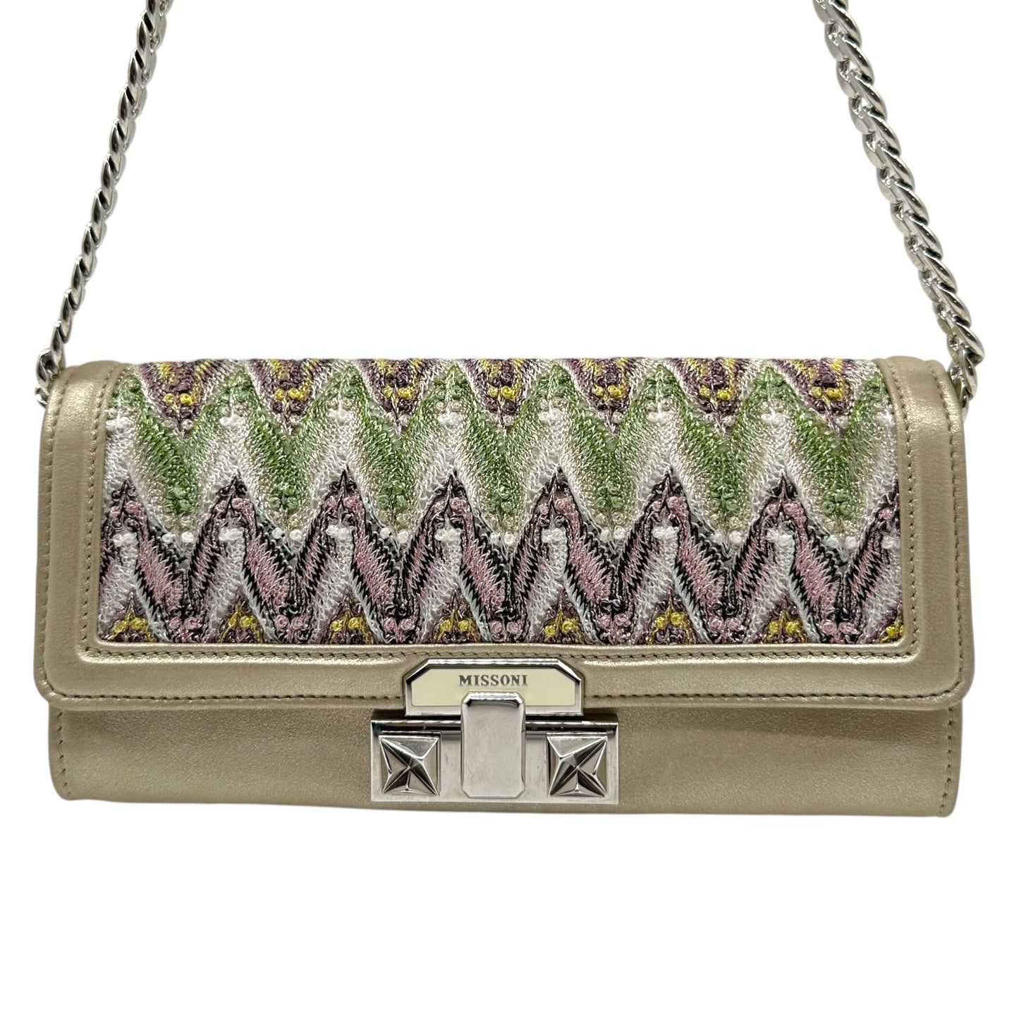 Missoni Gold Leather & Metallic Chevron East-West Mini Bag