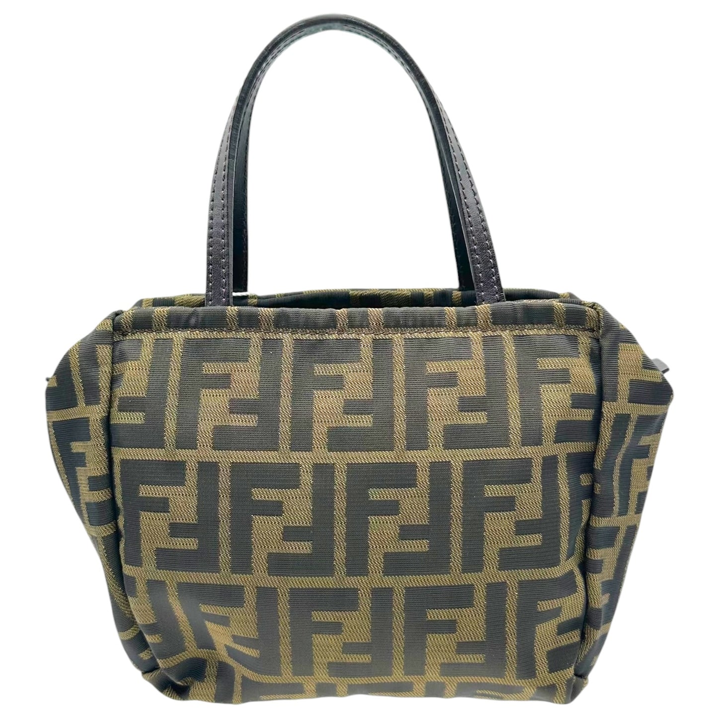 Fendi Brown Classic Zucca Monogram Top Handle Square Pochette Bag