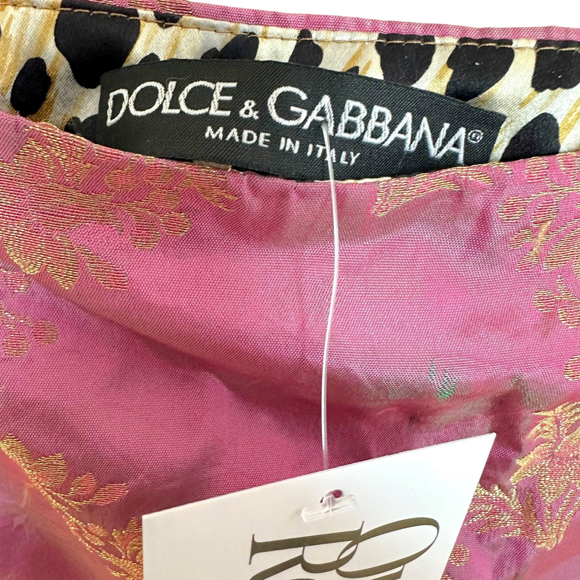 Dolce & Gabbana Mini Skirt Pink Gold Damask Print XS